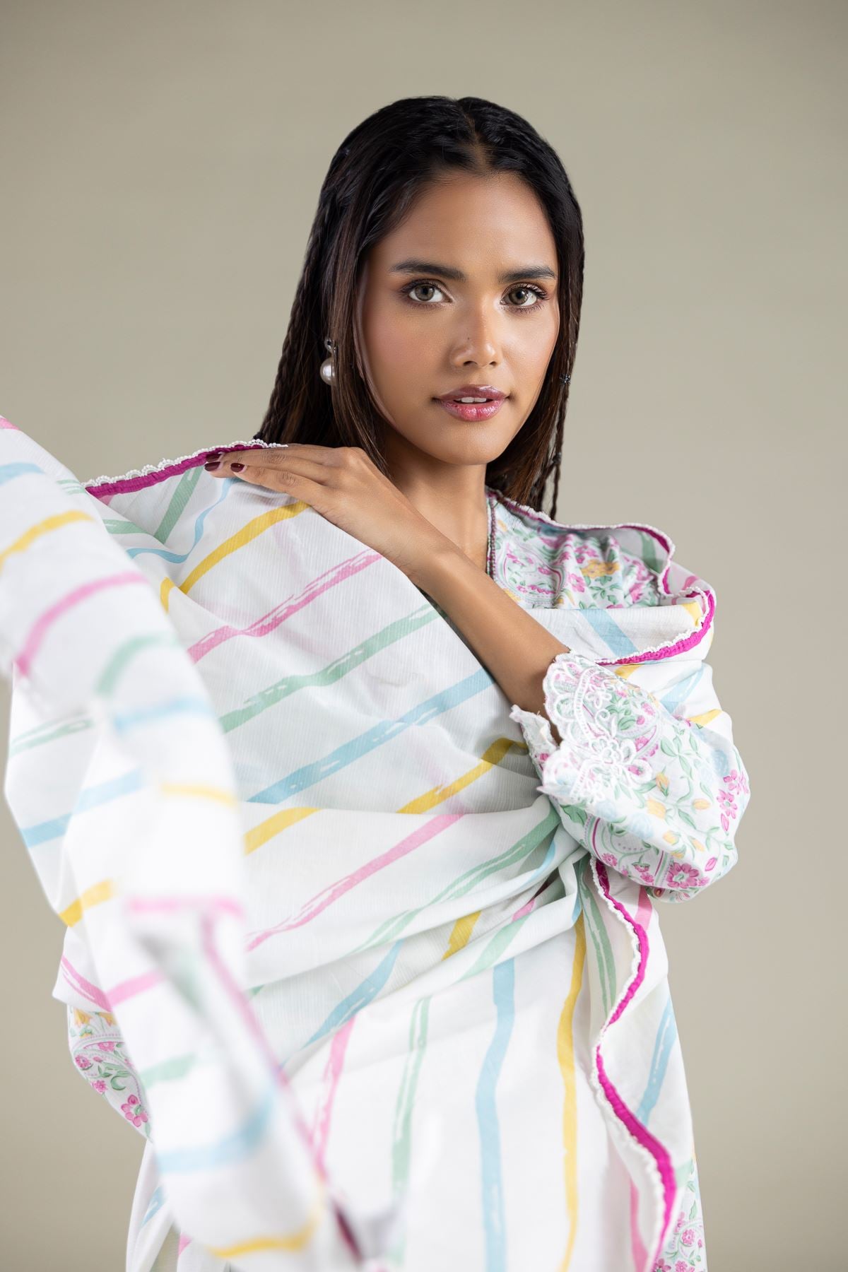 Embroidered Textured Lawn Dupatta - 1-26-123-A-G-VG
