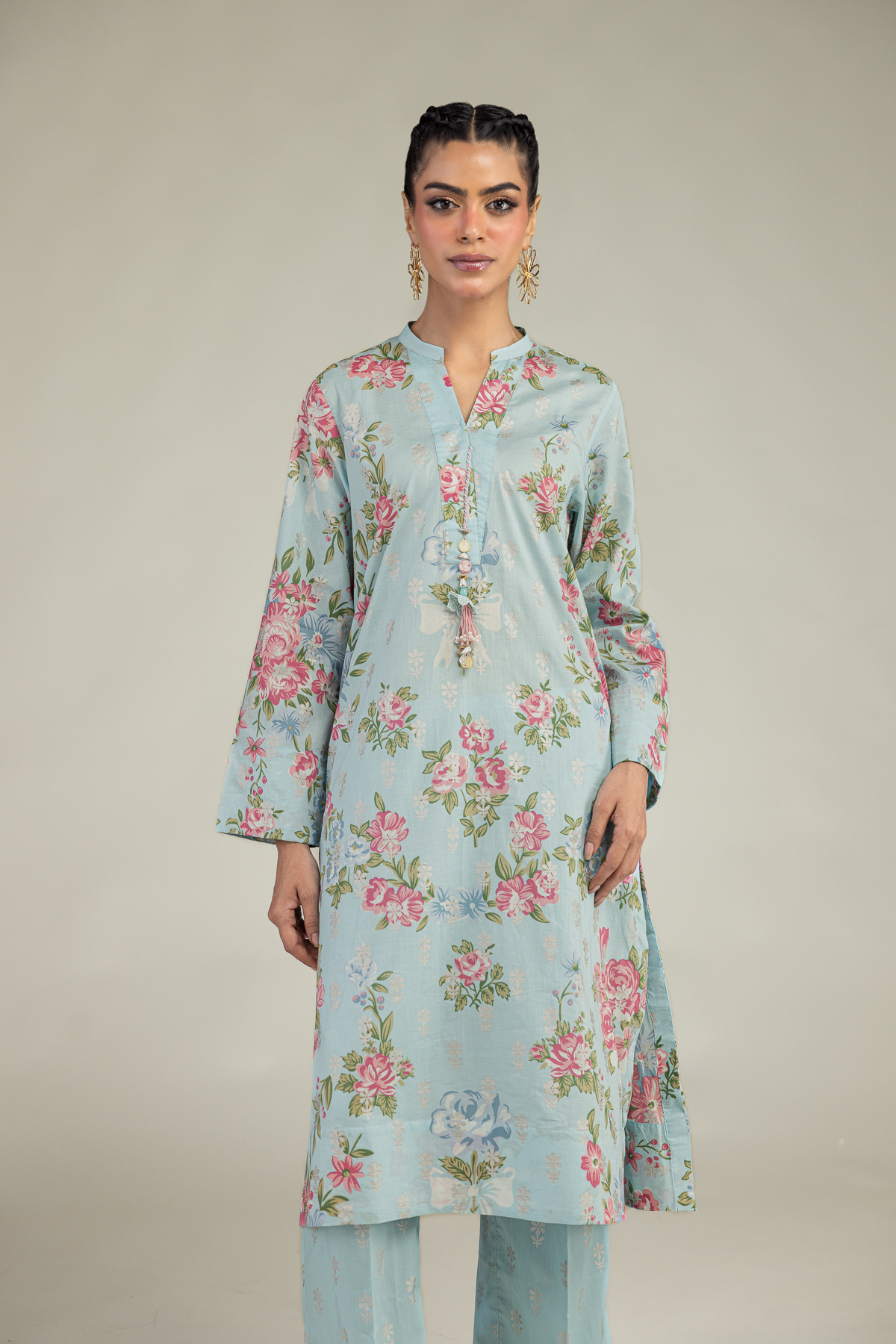 Printed Cambric Blue Floral Kurta - 1-26-236-A-D1-VG