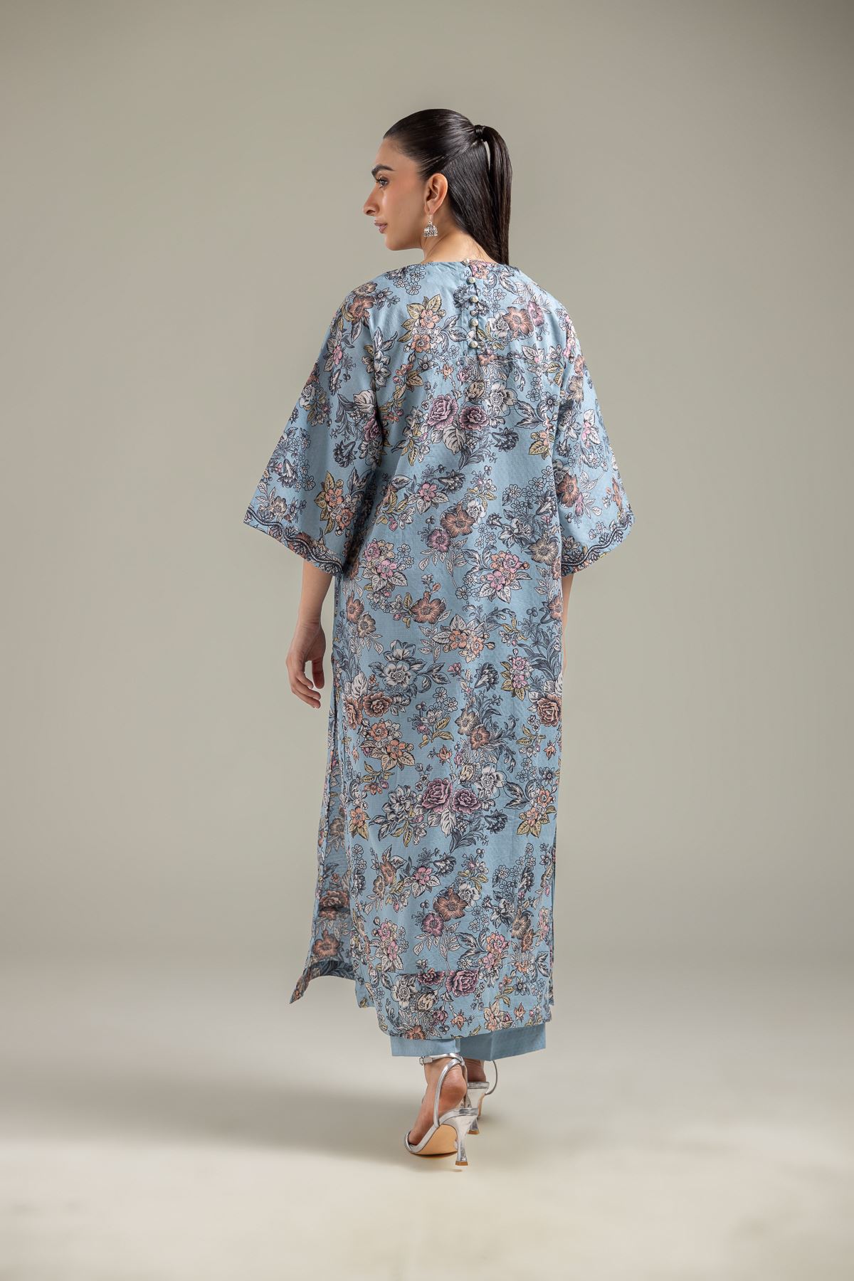 Embroidered Cotton Dobby Blue Longline Kurta - 2-26-107-A-F-VG