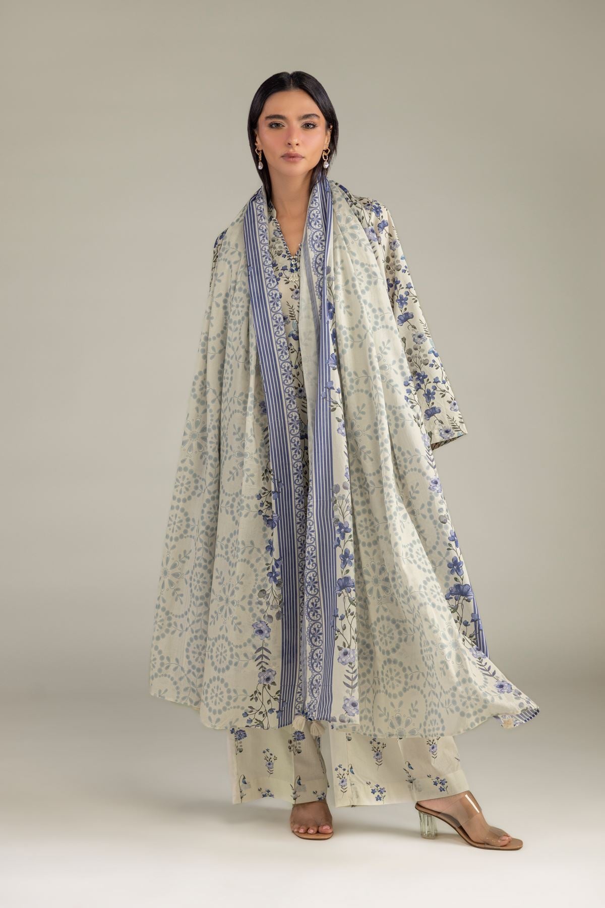 Printed Lawn Floral Lawn Dupatta - 1-26-102-A-F-VG