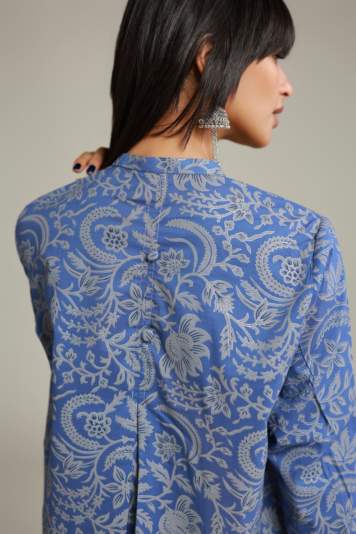 Printed Cambric Floral Longline Kurta - 26-02-1E13-06TA-VG