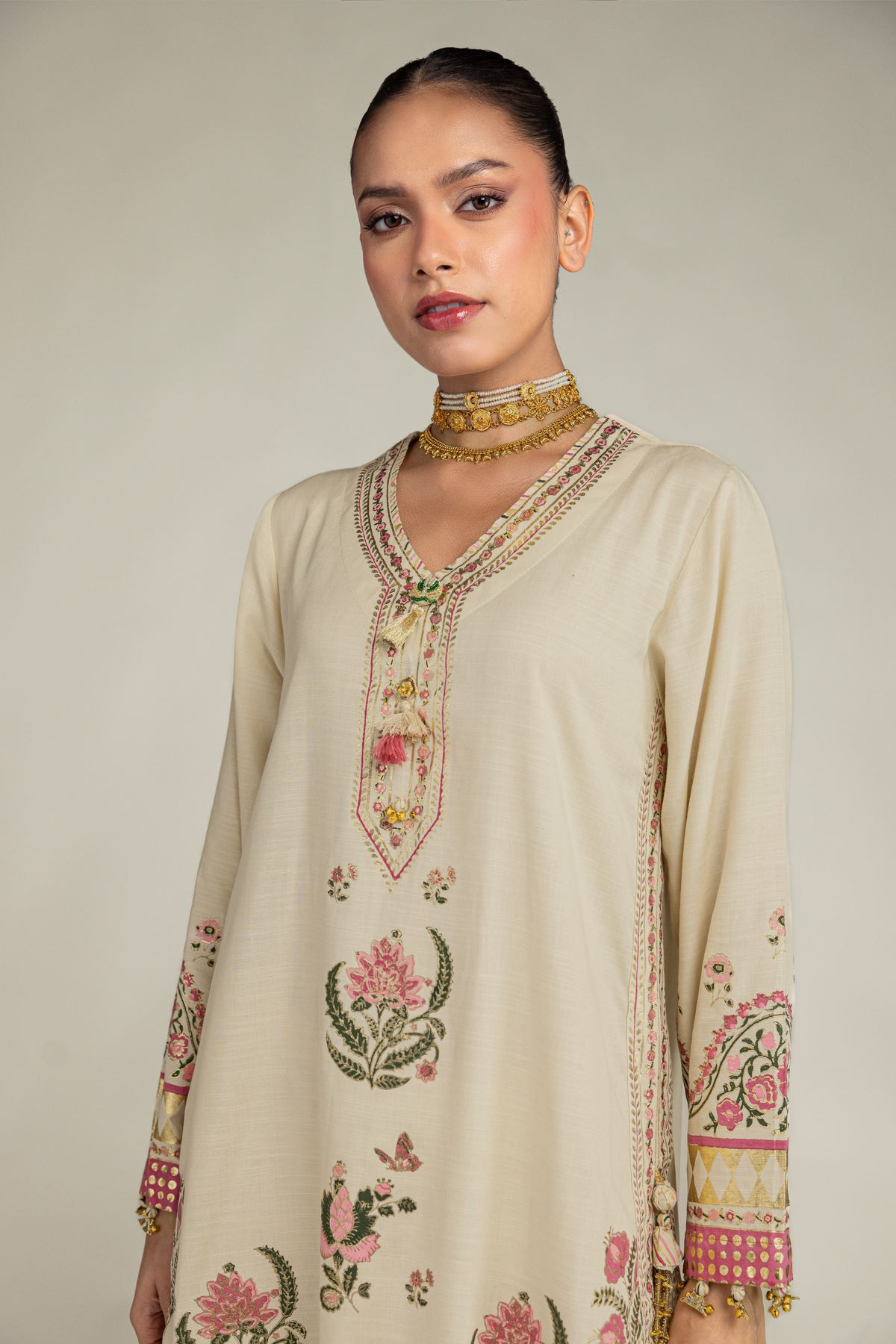 Embroidered Raw Silk Floral Silk Co-ords - 1-26-221-A-G1-VG