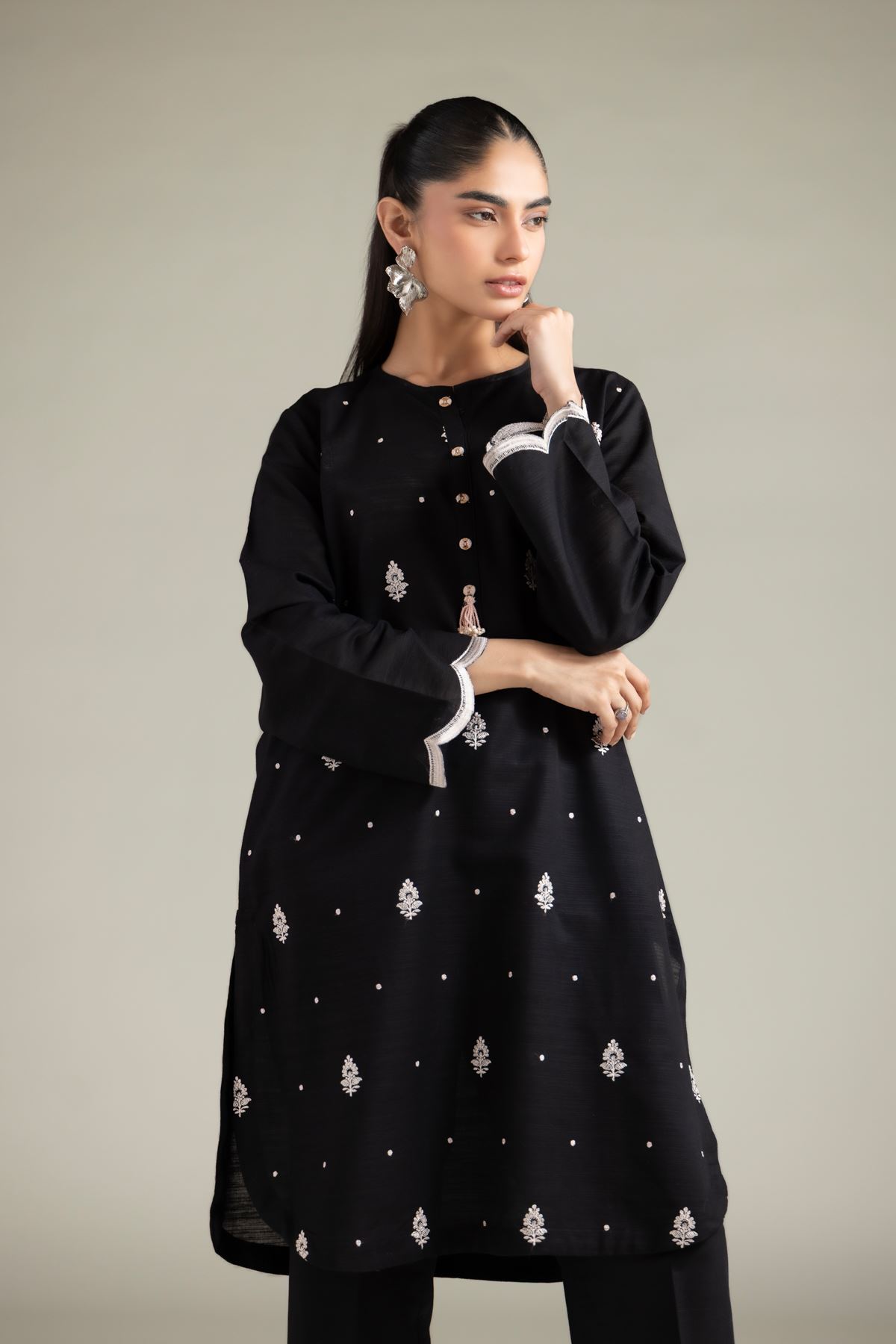 Embroidered Textured Cotton Kurta - 1-26-109-A-P-VG