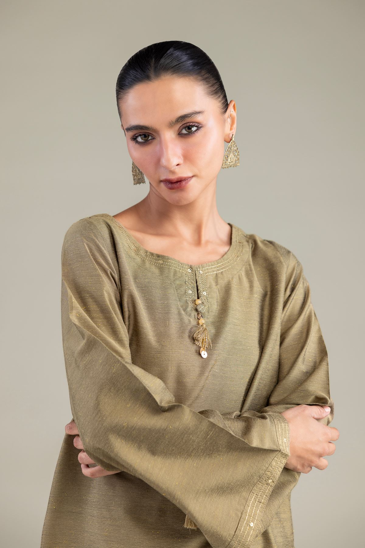 Dyed Mesuri Silk Short Solid Kurta - 8-26-303-A-C1-VG