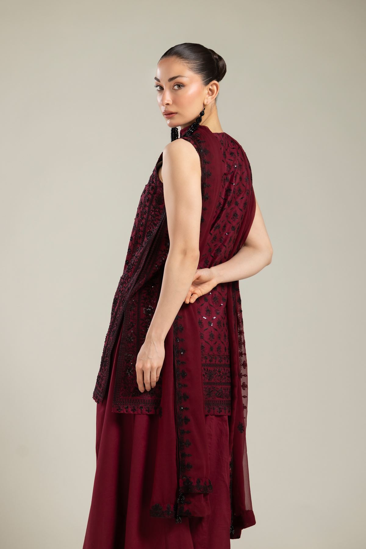 Embroidered Raw Silk 3 Piece Co-ord Set - T-A112-26-106EC1-VG