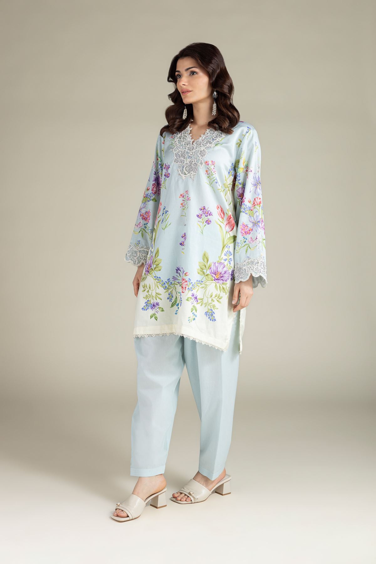 Embroidered Satin Fabrics 2 Piece | Top and Bottom - 1-26-102-A-F-VG