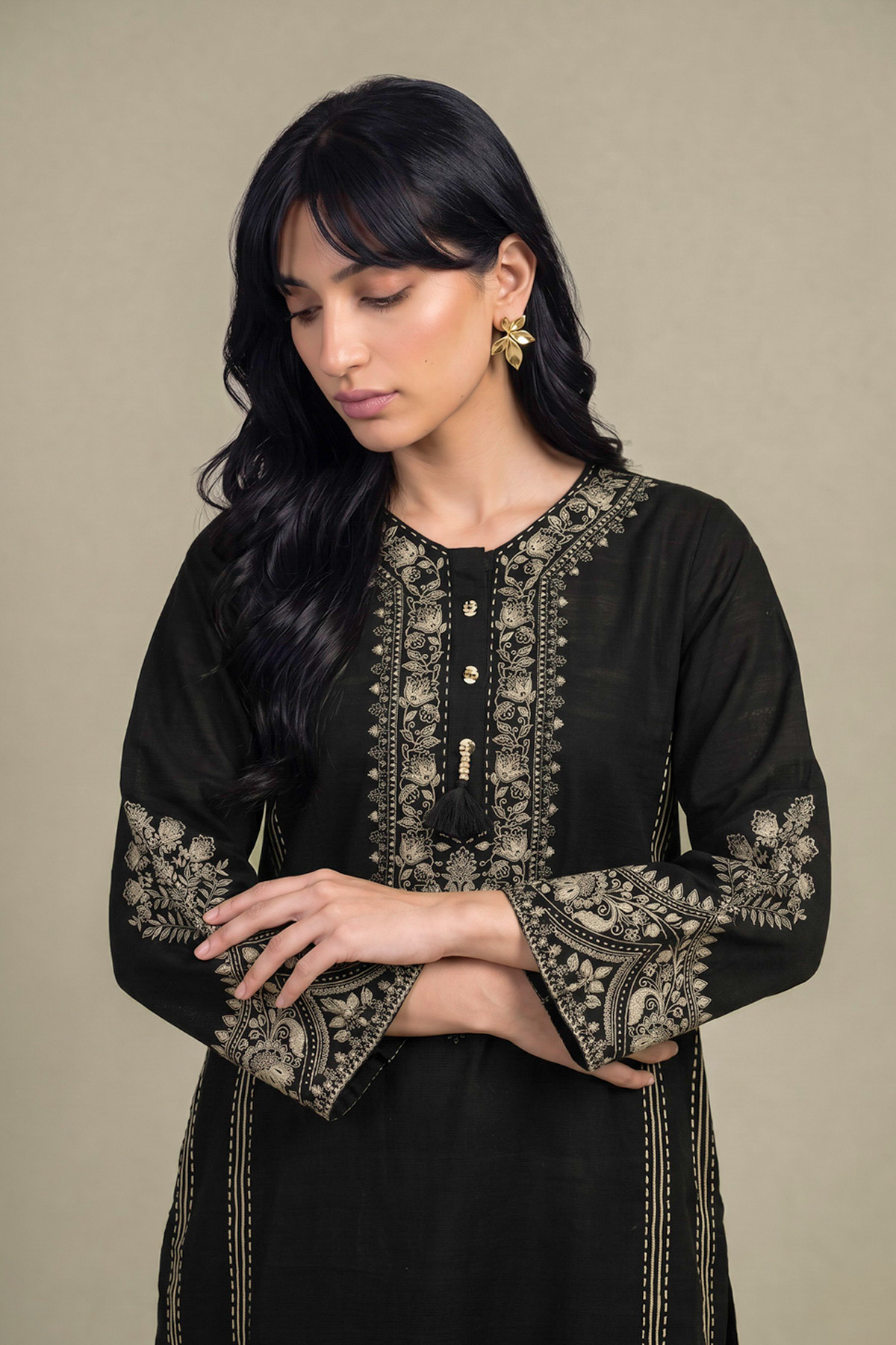 Printed Light Khaddar Black Khaddar Kurta - 2-26-308-A-G1-VG