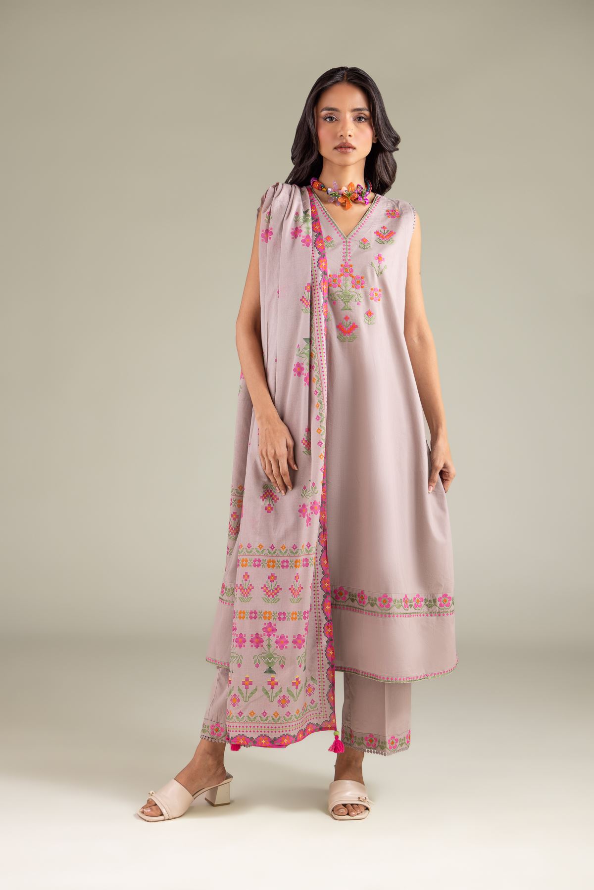 Embroidered Lawn Geometric Lawn Dupatta - 1-26-146-A-A-VG