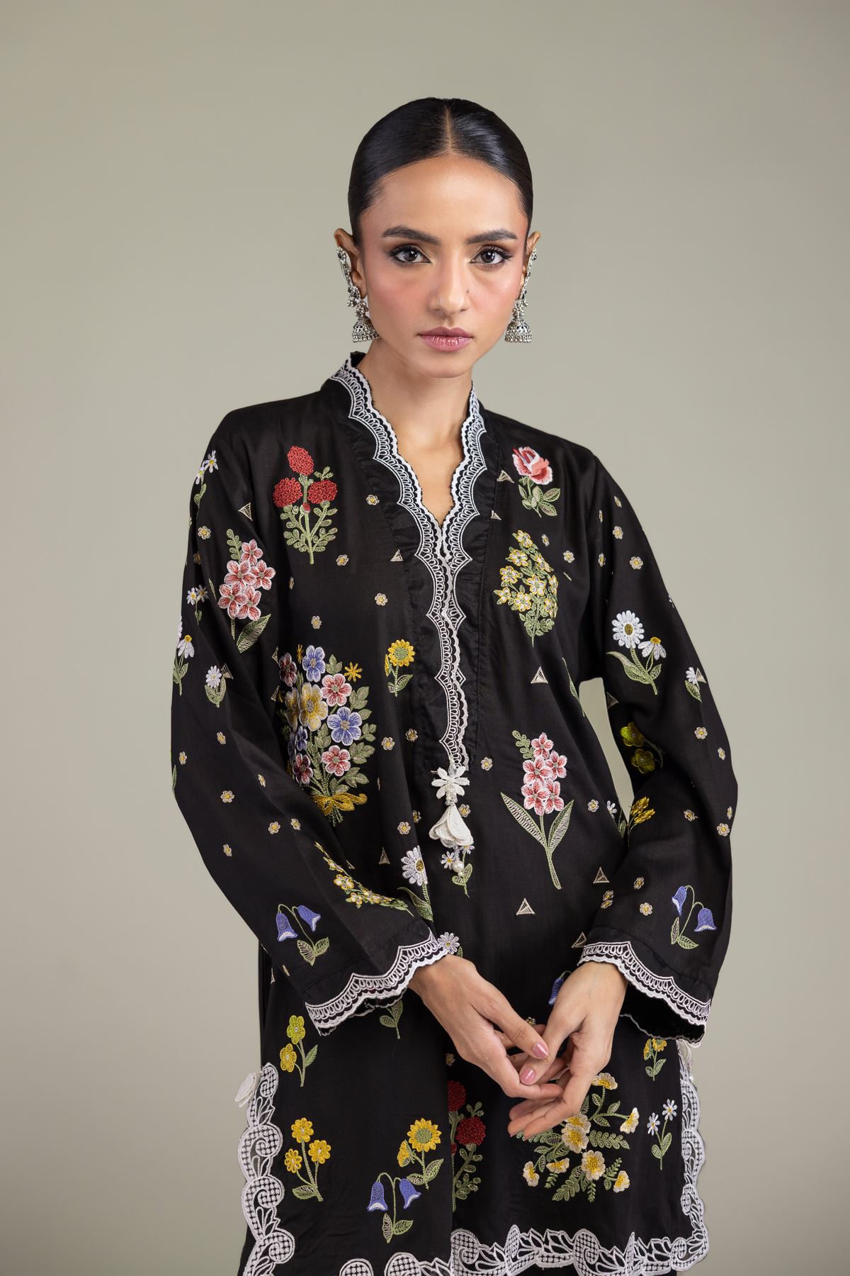 Embroidered Raw Silk Black Silk Kurta - 2-26-206-B-B1-VG