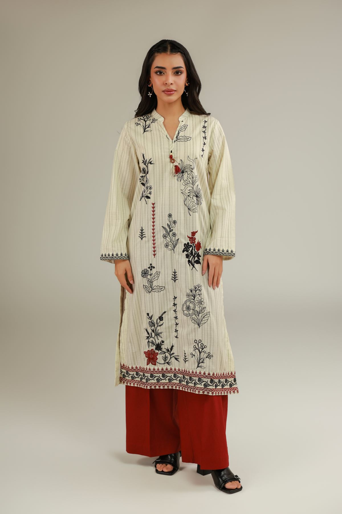 Embroidered Cotton Dobby Floral Cotton Kurta - 1-26-105-A-H-VG