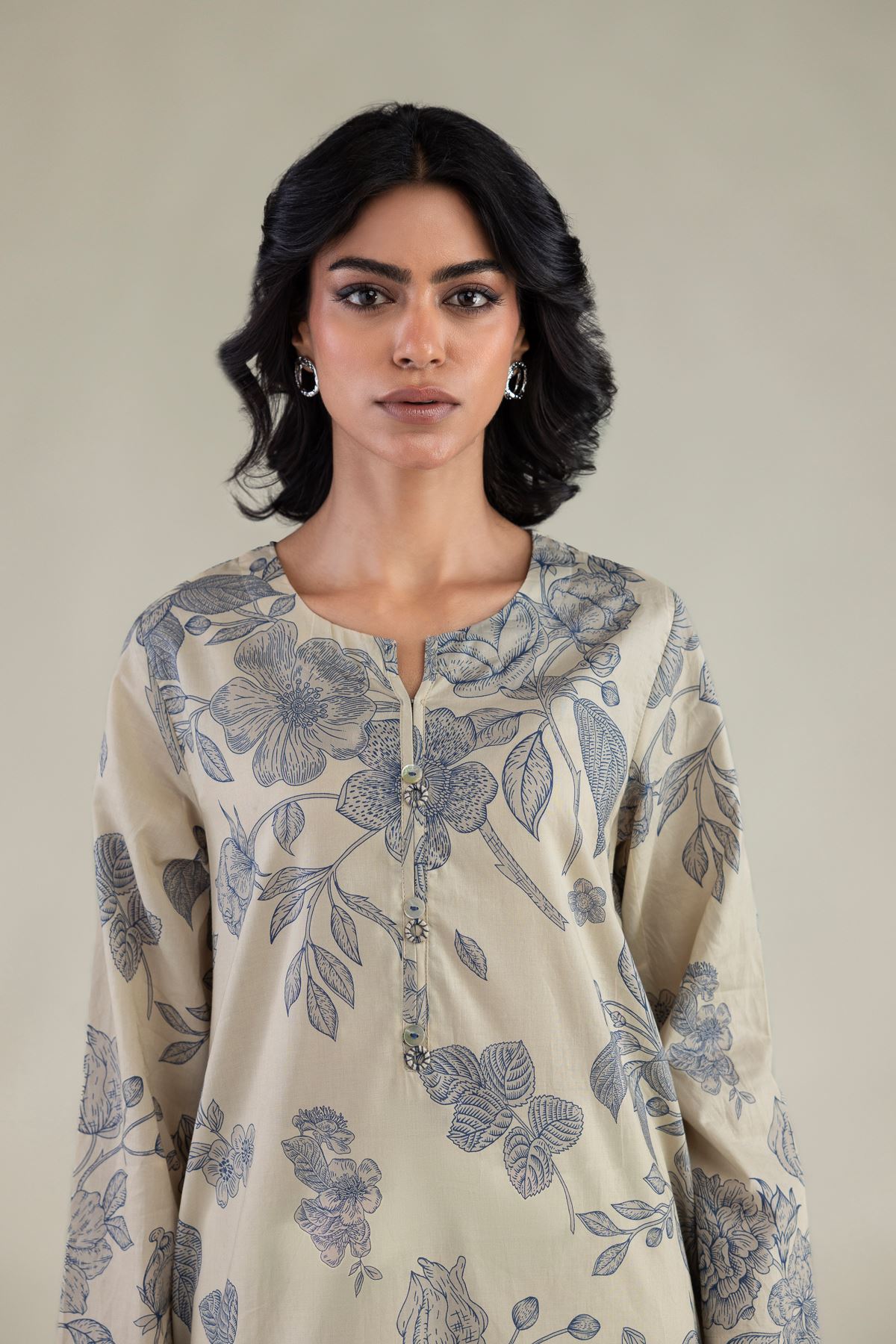 Embroidered Cambric Floral Longline Kurta - 1-26-229-B-F1-VG