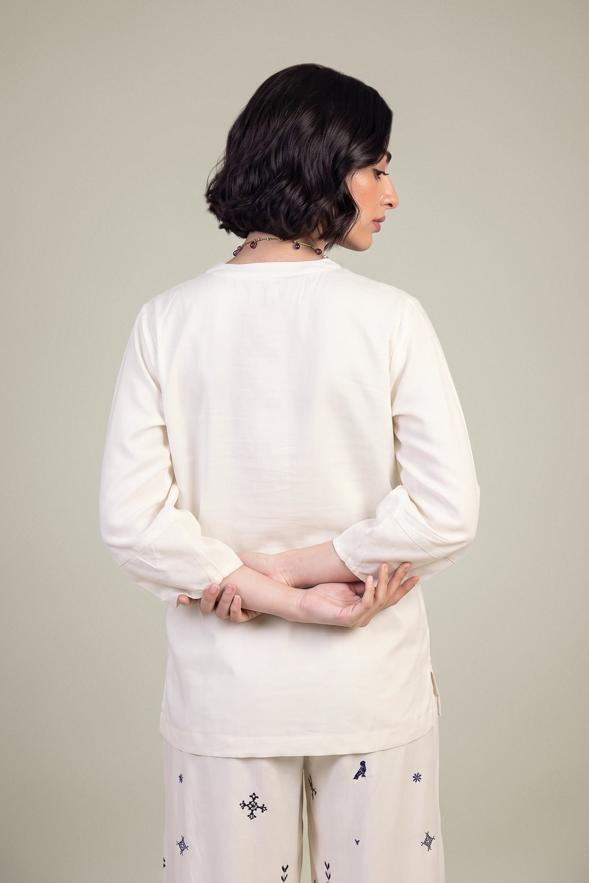 Embroidered Viscose Crepe V-Neck Crepe Blouse - 1-26-309-B-D1-VG