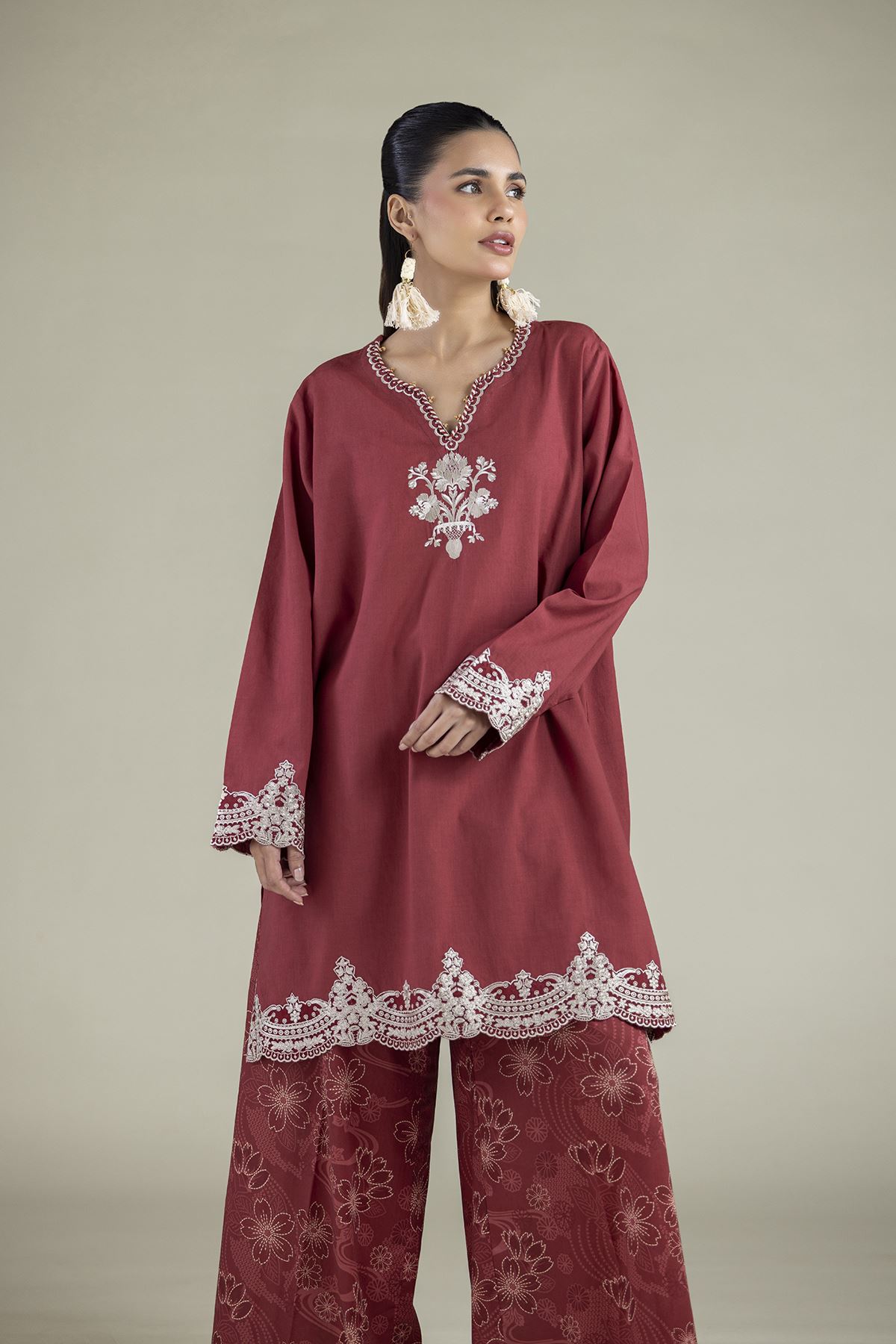 Embroidered Cambric Fabrics 2 Piece | Top and Bottom - 2-26-308-A-B1-VG