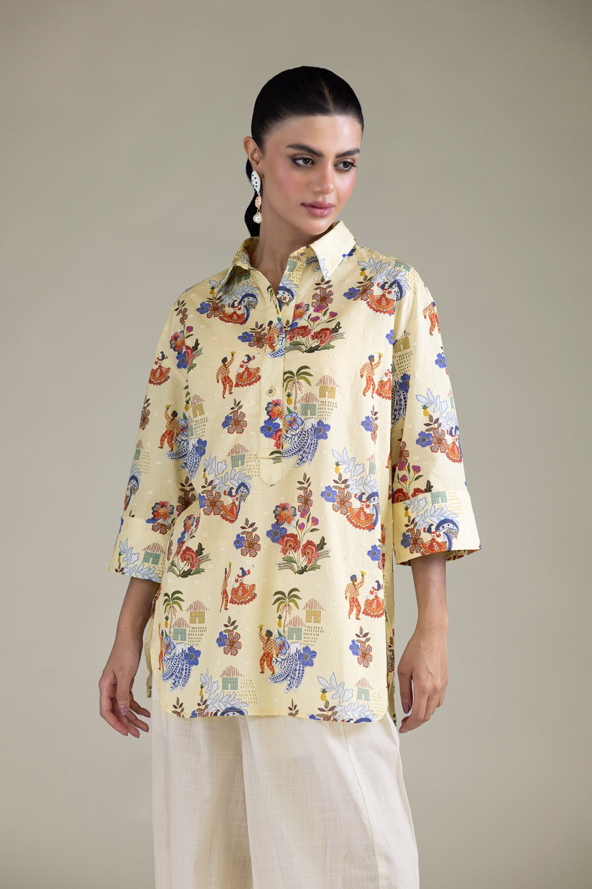 Embroidered Cambric Floral Cambric Shirt - 1-26-211-A-A2-VG