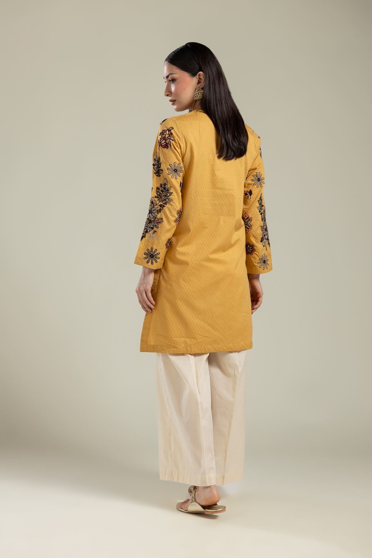 Embroidered Cotton Dobby Floral Mustard Kurta - 26-01-3E2-09TA-VG