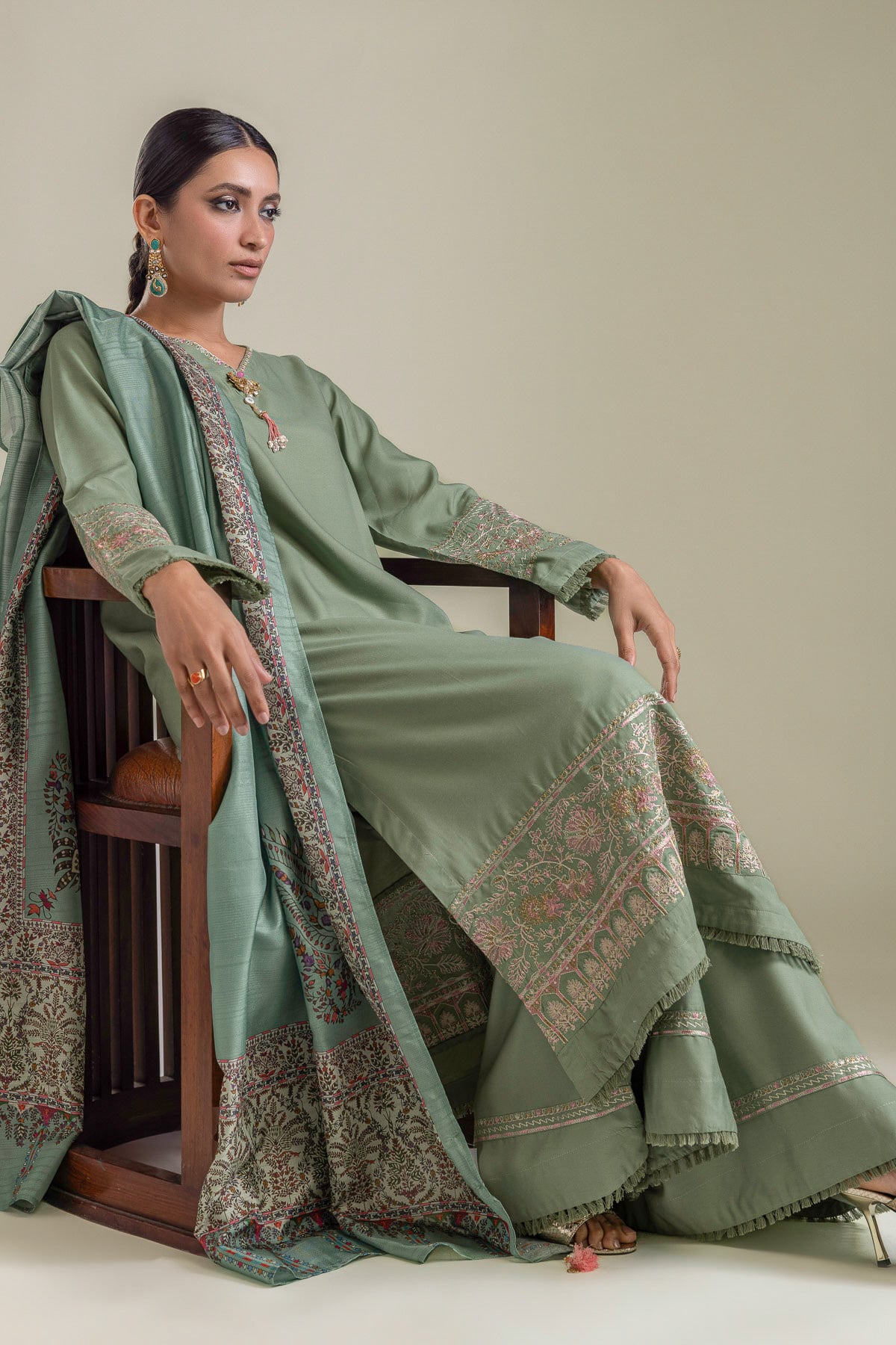 Embroidered Raw Silk Longline Silk Kurta - 2-26-403-A-H1-VG