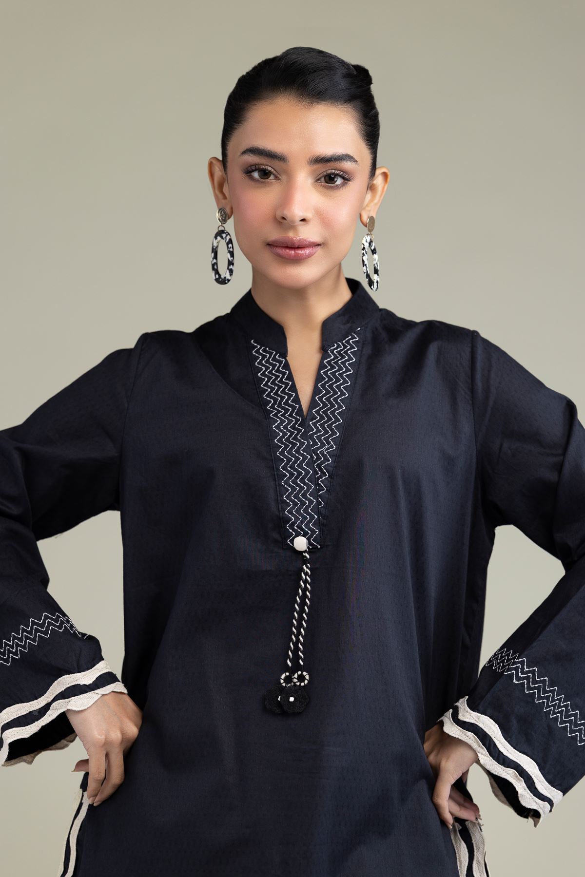 Embroidered Cotton Dobby Black Cotton Kurta - 1-26-247-A-J1-VG