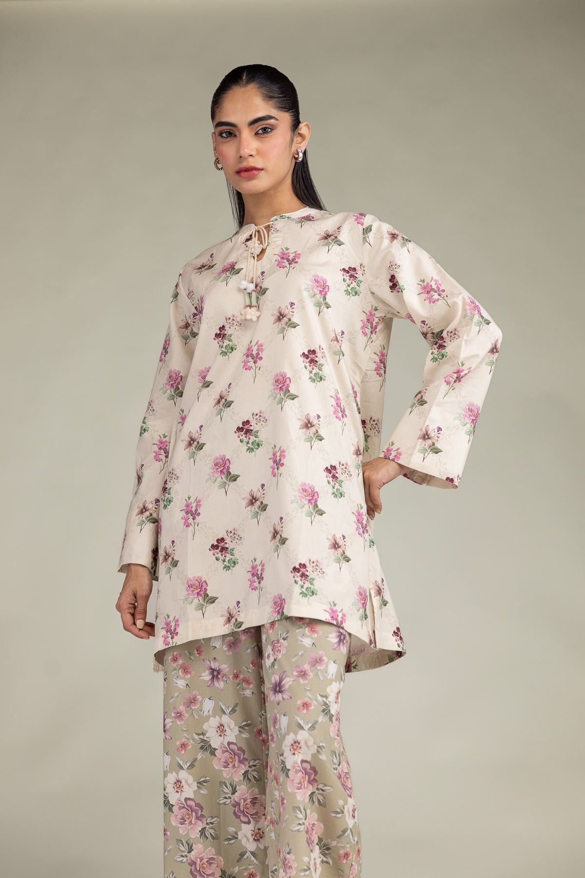 Printed Cotton Viscose Floral Short Kurta - 8-26-303-A-C1-VG
