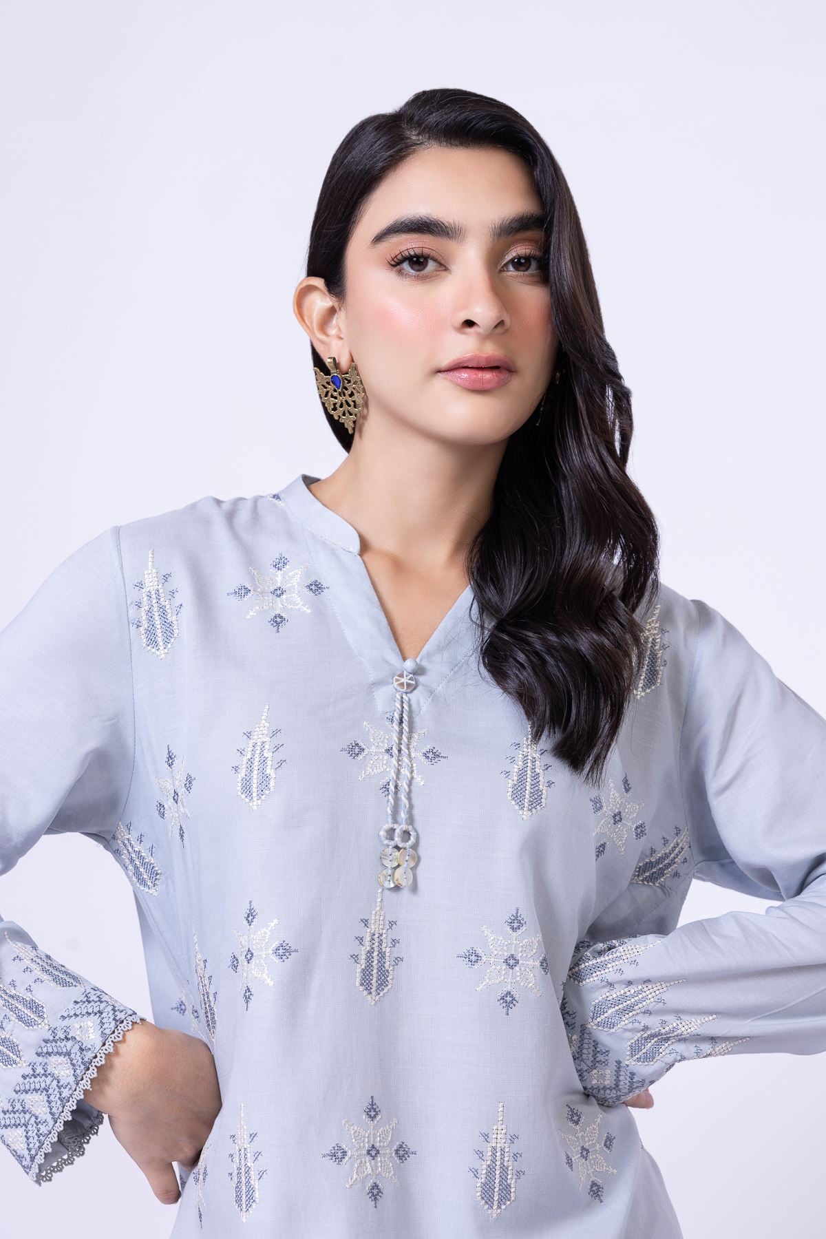Embroidered Dull Raw Silk Kurta - 25-09-11E14-08TA-VG