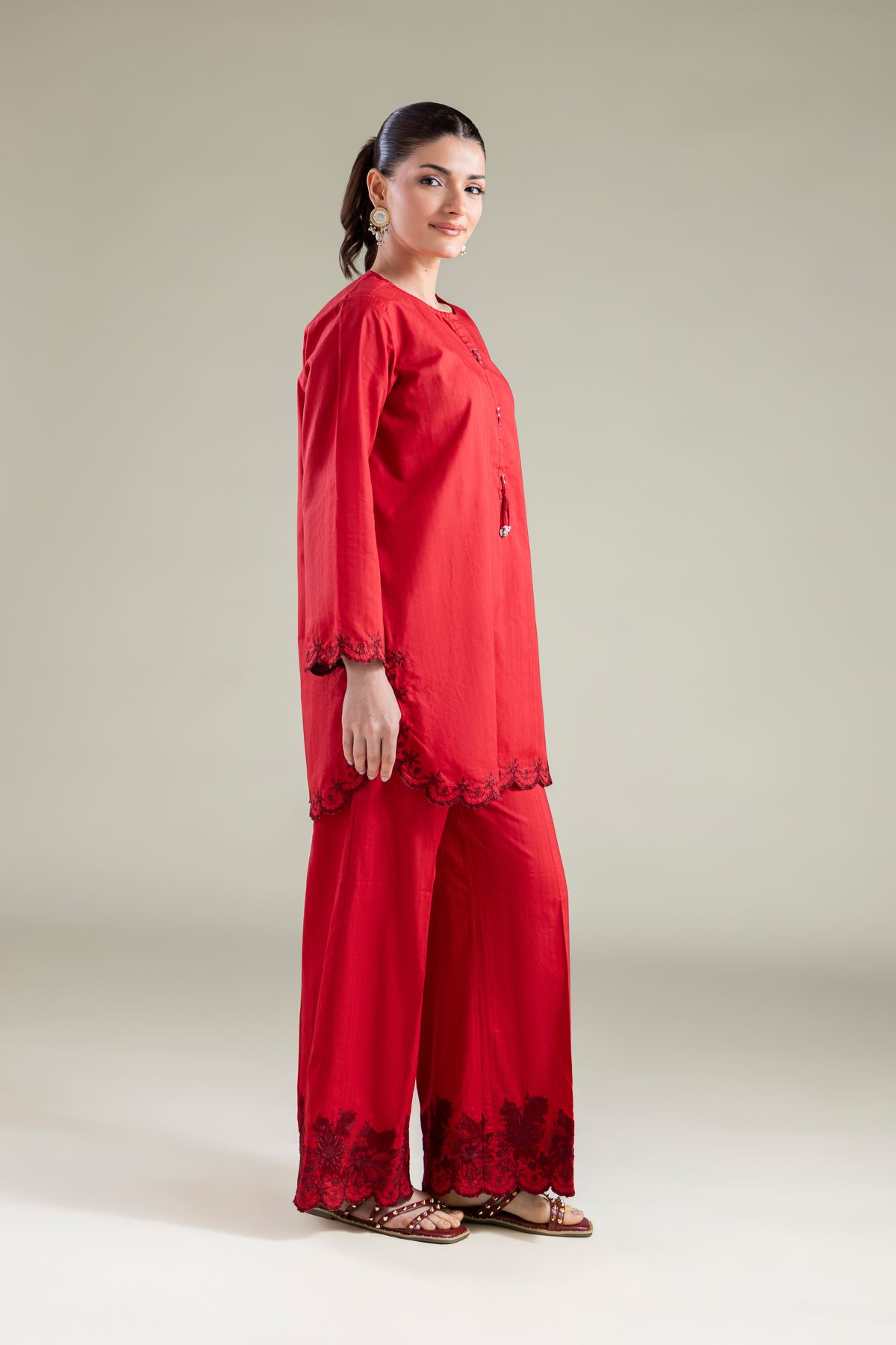 Embroidered Cotton Dobby Short Solid Kurta - 1-26-113-A-B-VG