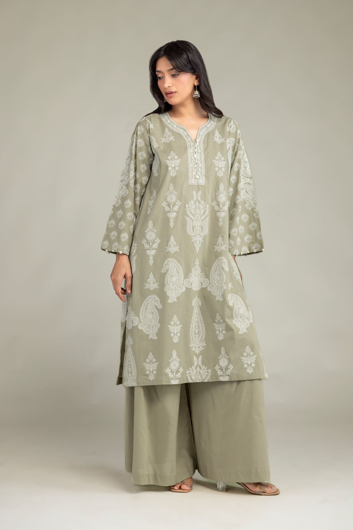Printed Cambric Beige Cambric Kurta - 1-26-301-B-I1-VG