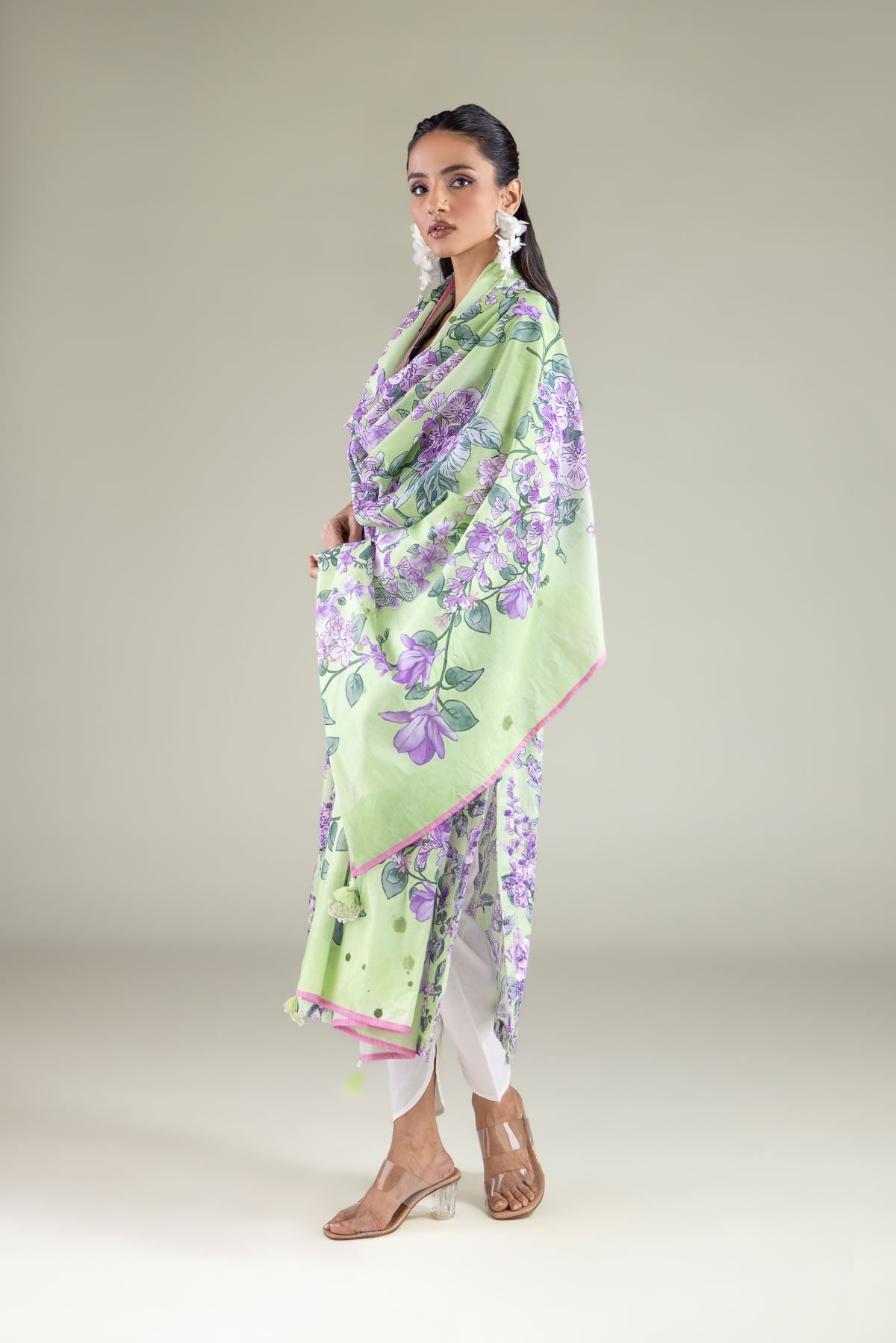 Embroidered Lawn Floral Tassel Dupatta - 1-26-127-A-C-VG