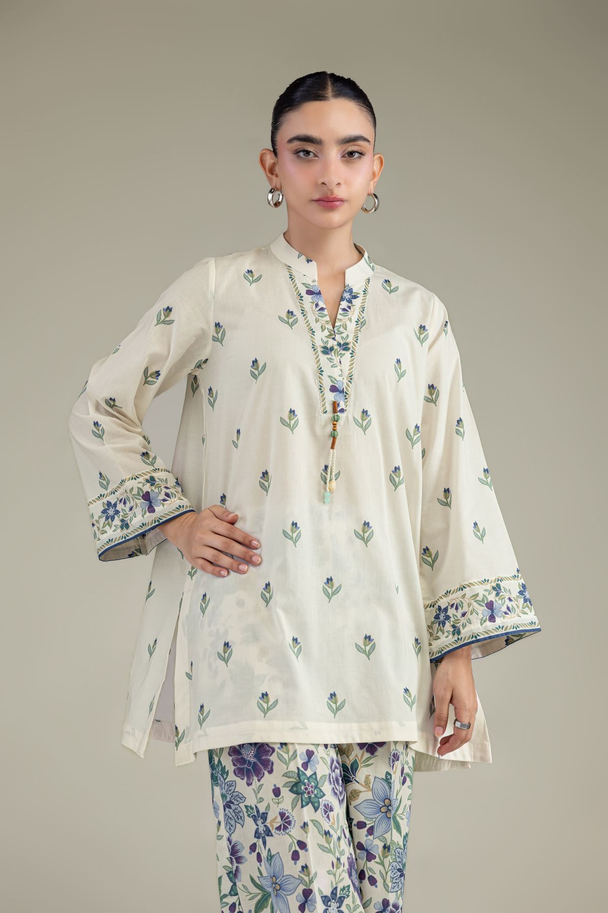 Printed Cambric Cambric Floral Kurta - 1-26-306-B-D1-VG