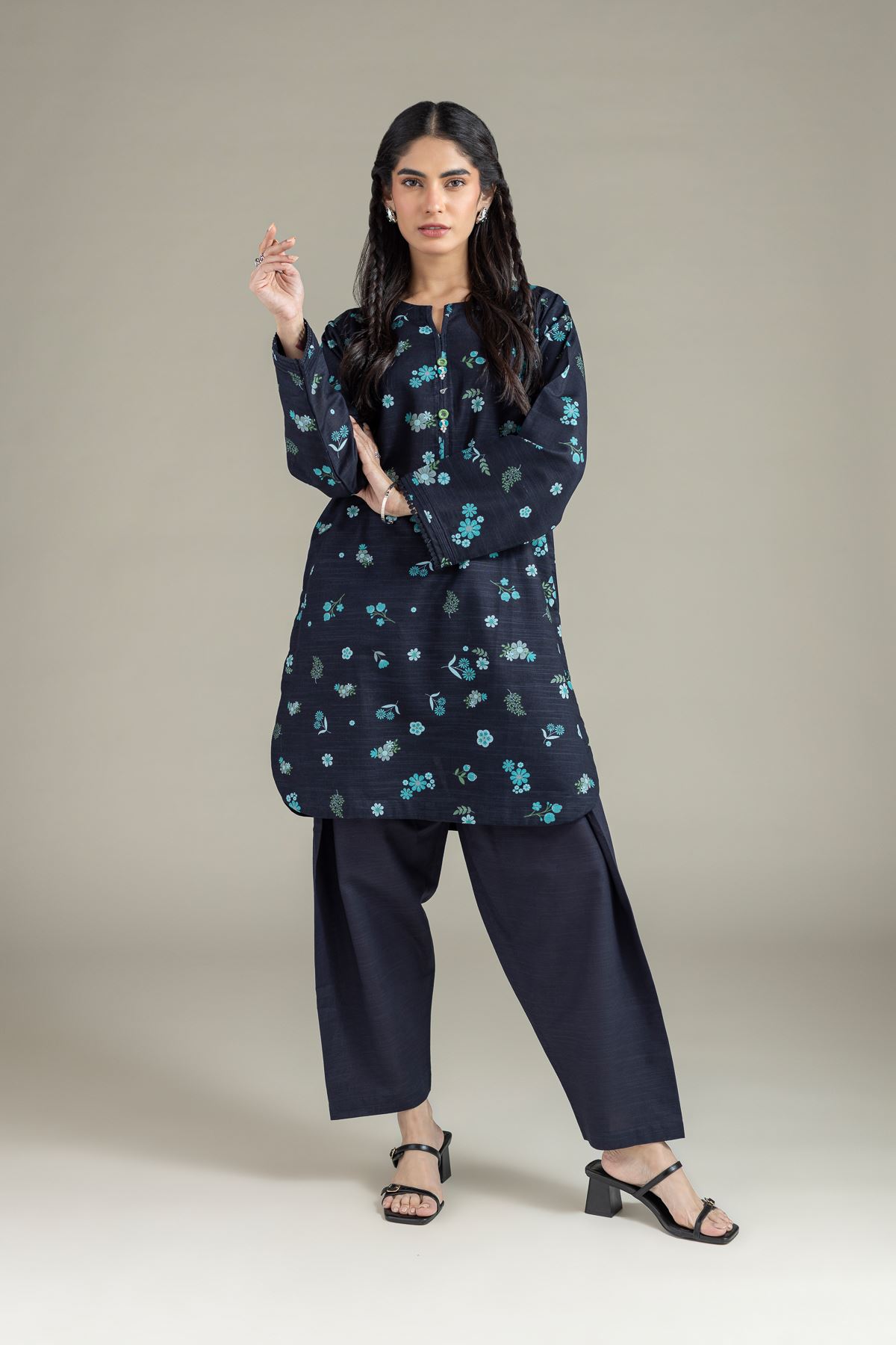 Embroidered Khaddar Pants - 25-10-12E7-02TB-VG