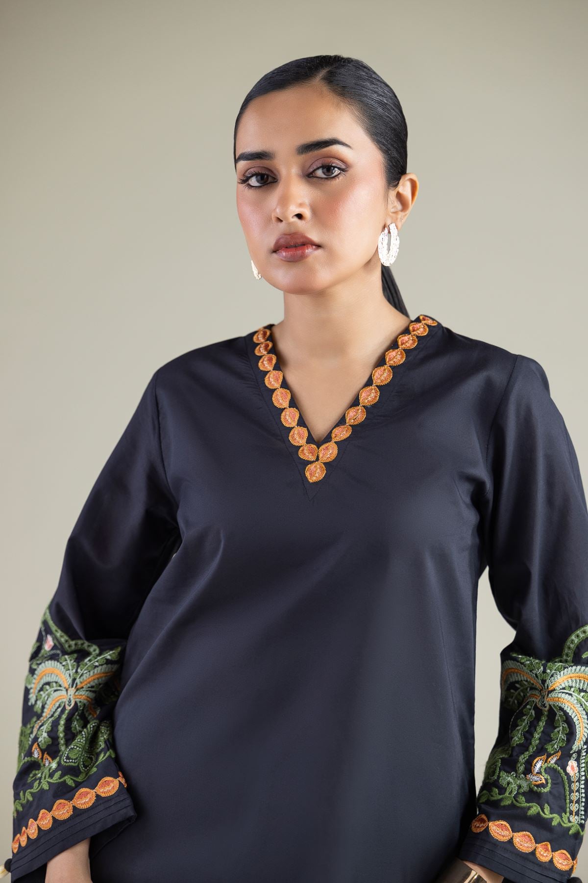 Embroidered Cambric Black Cambric Kurta - 1-26-133-A-D-VG