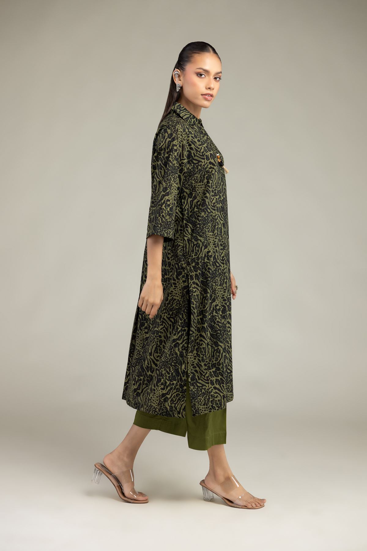 Printed Cambric Olive Cambric Pants - 1-26-225-A-J1-VG