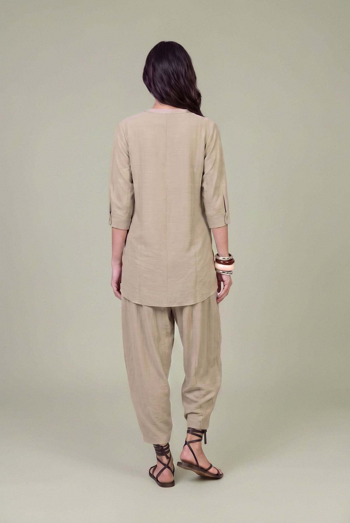 Dyed Textured Georgette Solid Beige Shirt - 6-26-207-B-E1-VG
