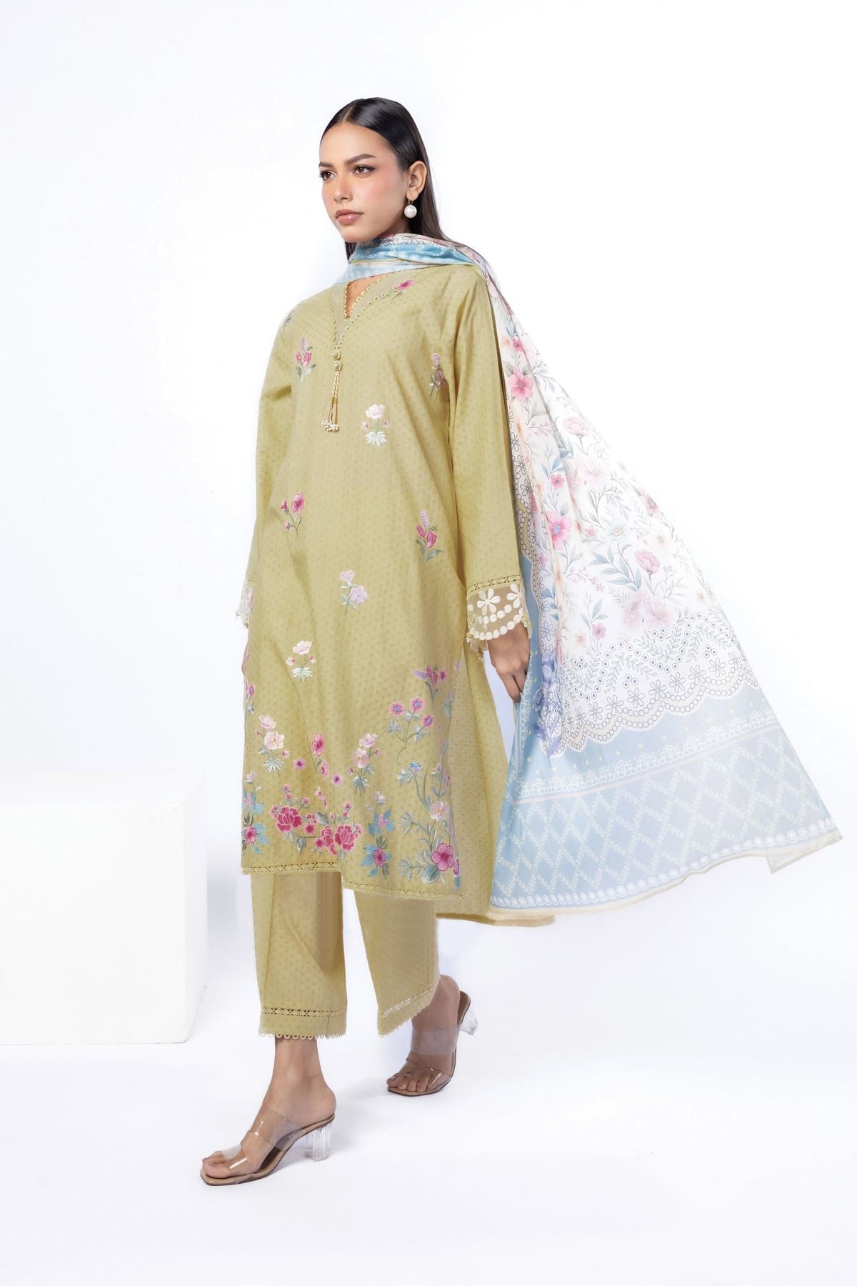 Embroidered Cotton Dobby Tailored 3 Piece - 1-26-113-A-B-VG