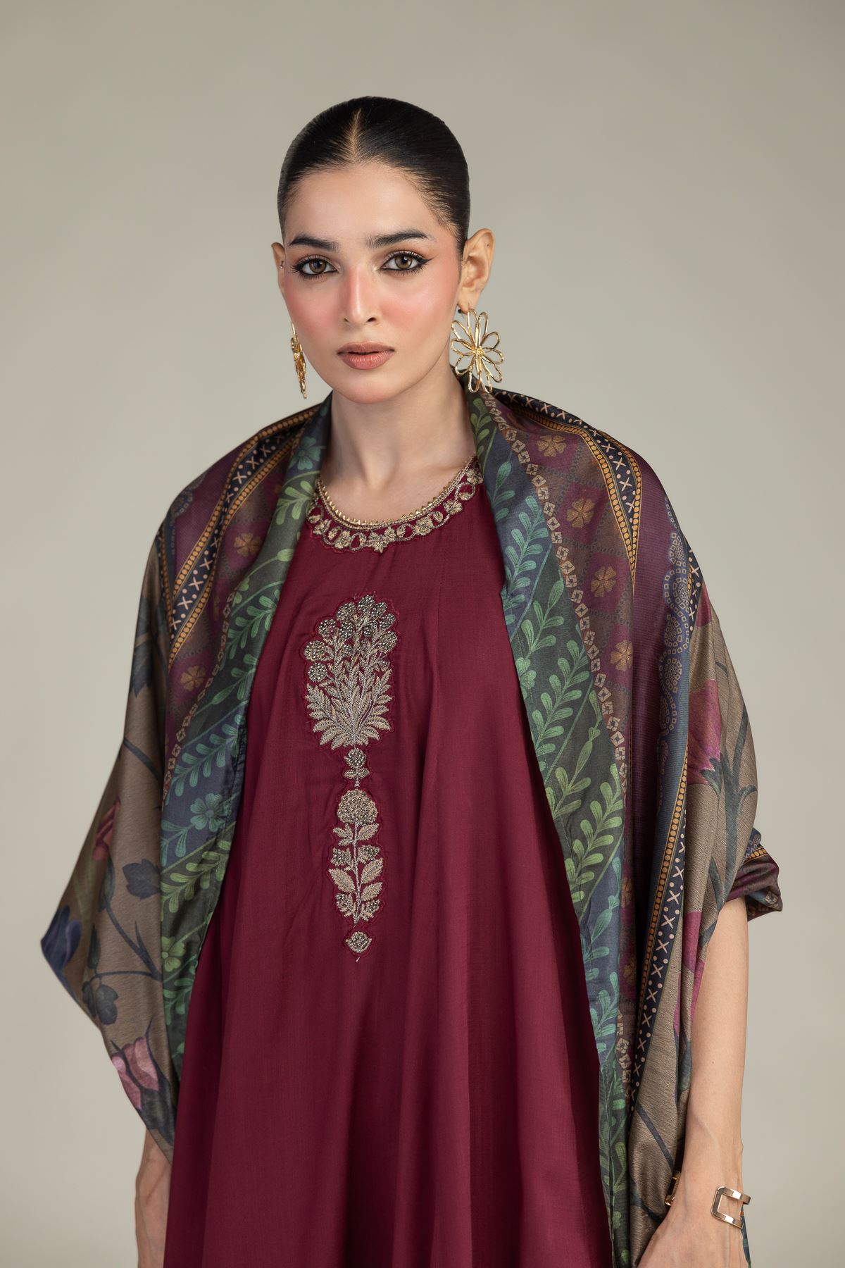 Printed Polyester Silk Silk Floral Dupatta - 2-26-203-A-E1-VG