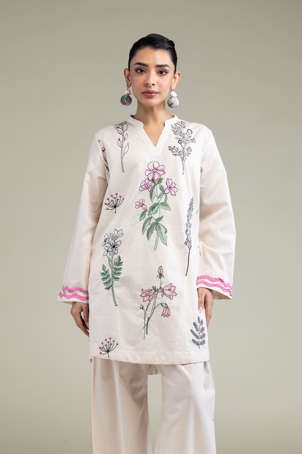 Embroidered Cotton Dobby Floral Cotton Kurta - T-A11-26-101FH1-VG