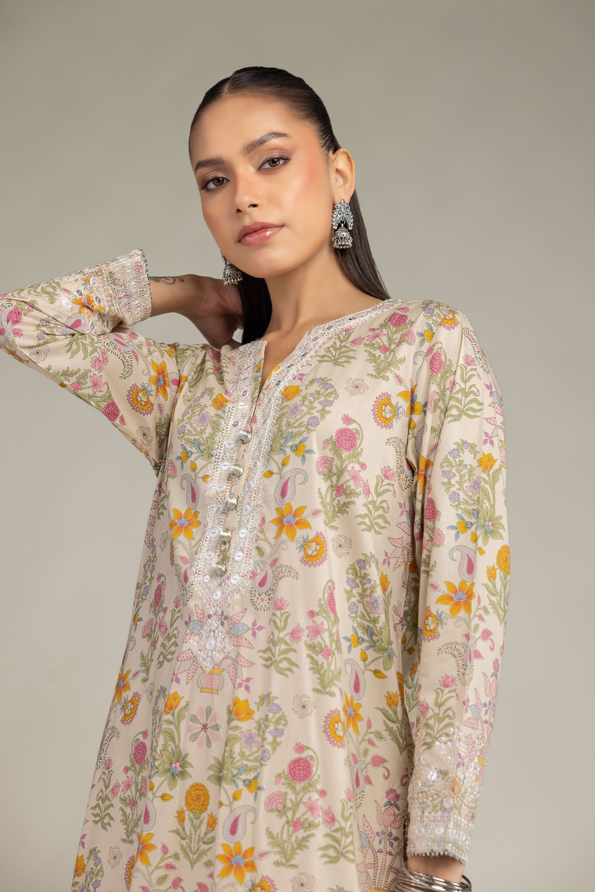 Embroidered Cotton Viscose Cotton Viscose Kurta - 2-26-201-A-C-VG