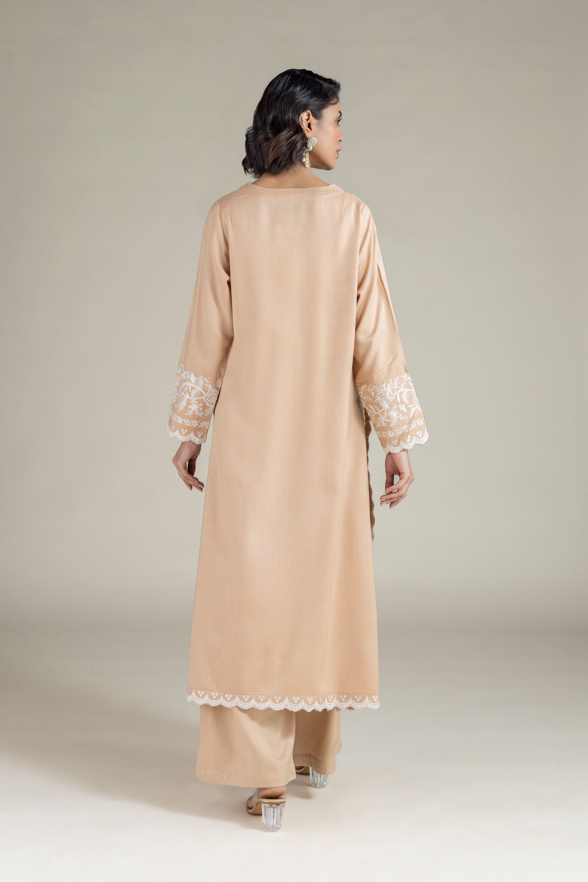Embroidered Heavy Blended Viscose Floral Longline Kurta - 25-10-11E6-01TA-VG