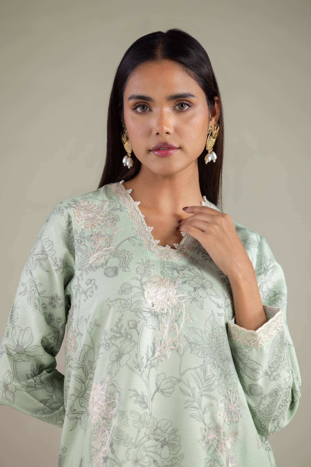 Embroidered Raw Silk Floral Longline Kurta - 1-26-112-A-D-VG