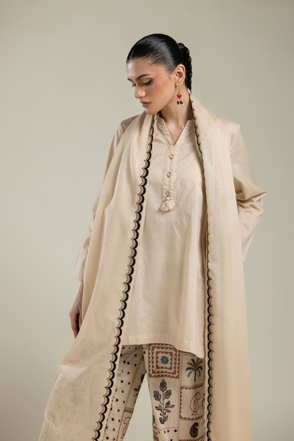 Embroidered Lawn Beige Lawn Dupatta - 1-26-134-A-E-VG