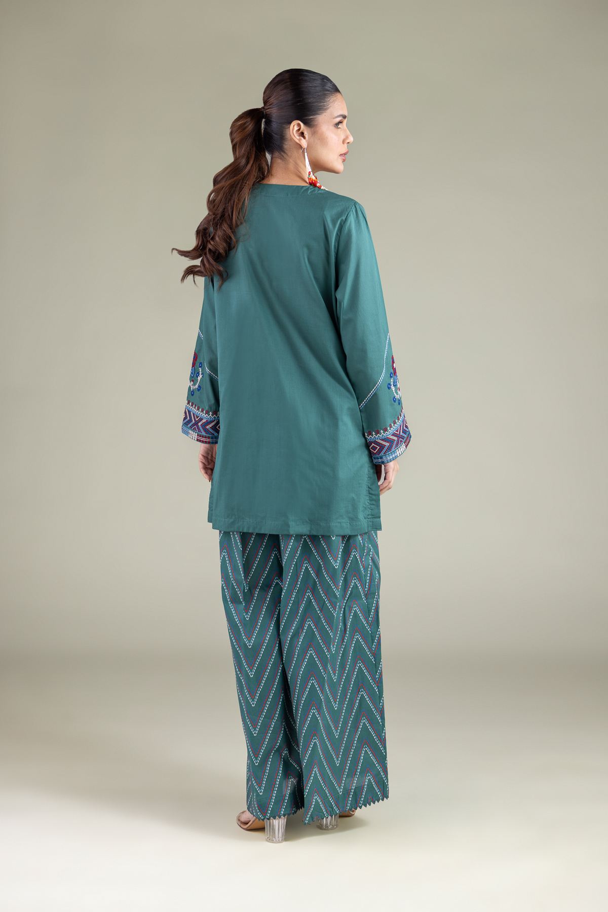 Embroidered Cambric Geometric V-Neck Kurta - 1-26-108-A-F-VG