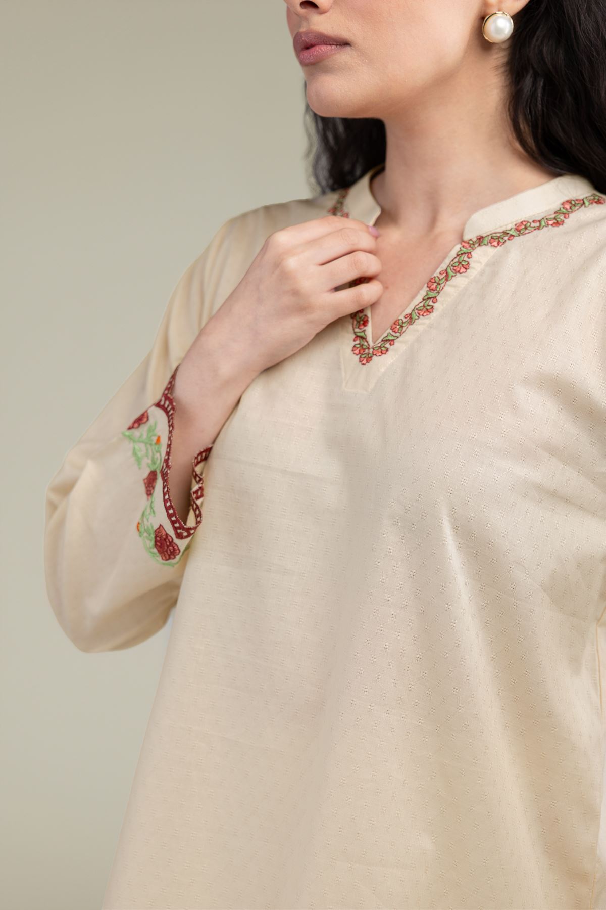 Embroidered Cotton Dobby Floral Cotton Kurta - 1-26-238-A-J1-VG