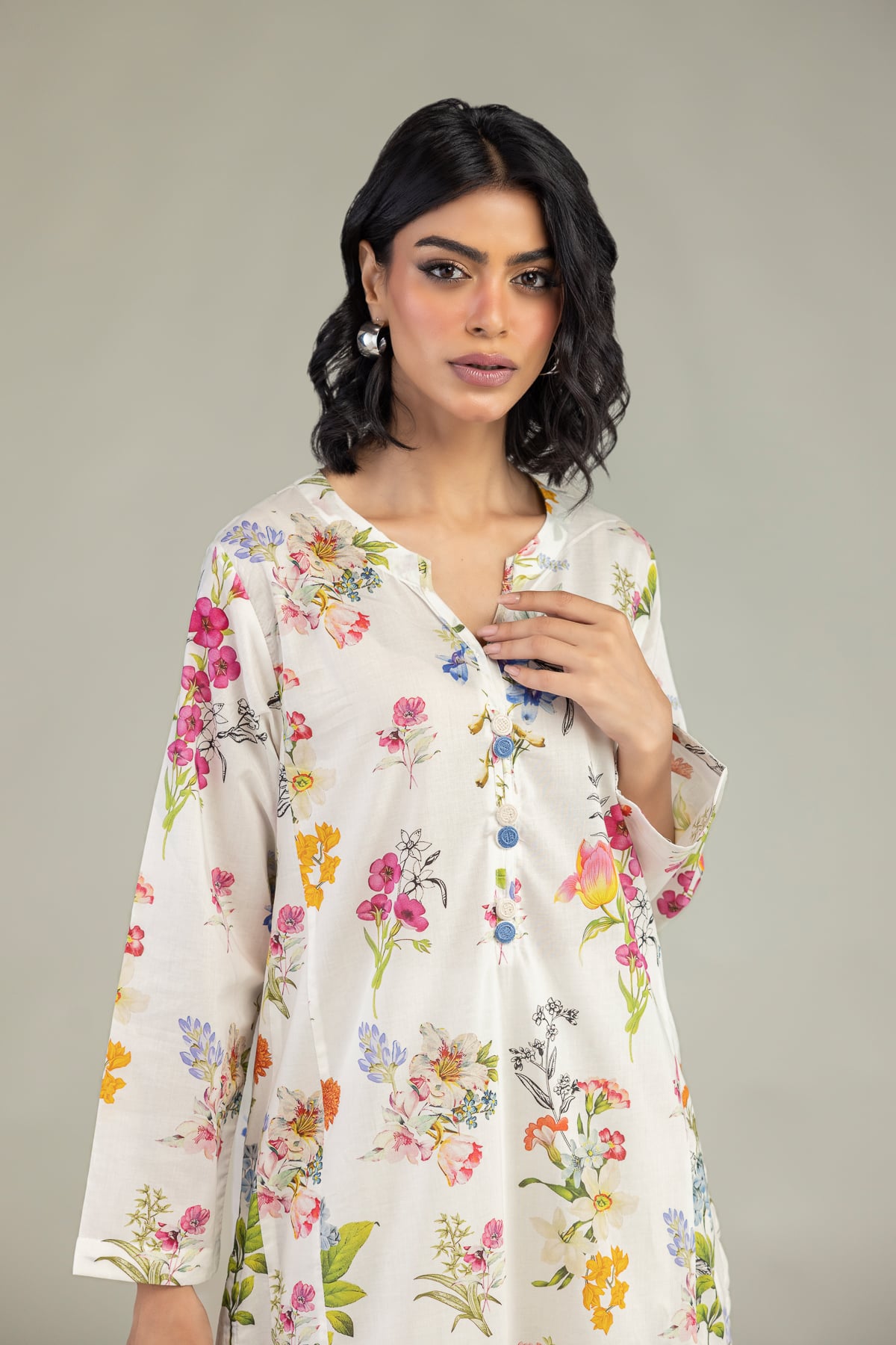 Embroidered Cambric Floral Longline Kurta - 1-26-240-A-I1-VG