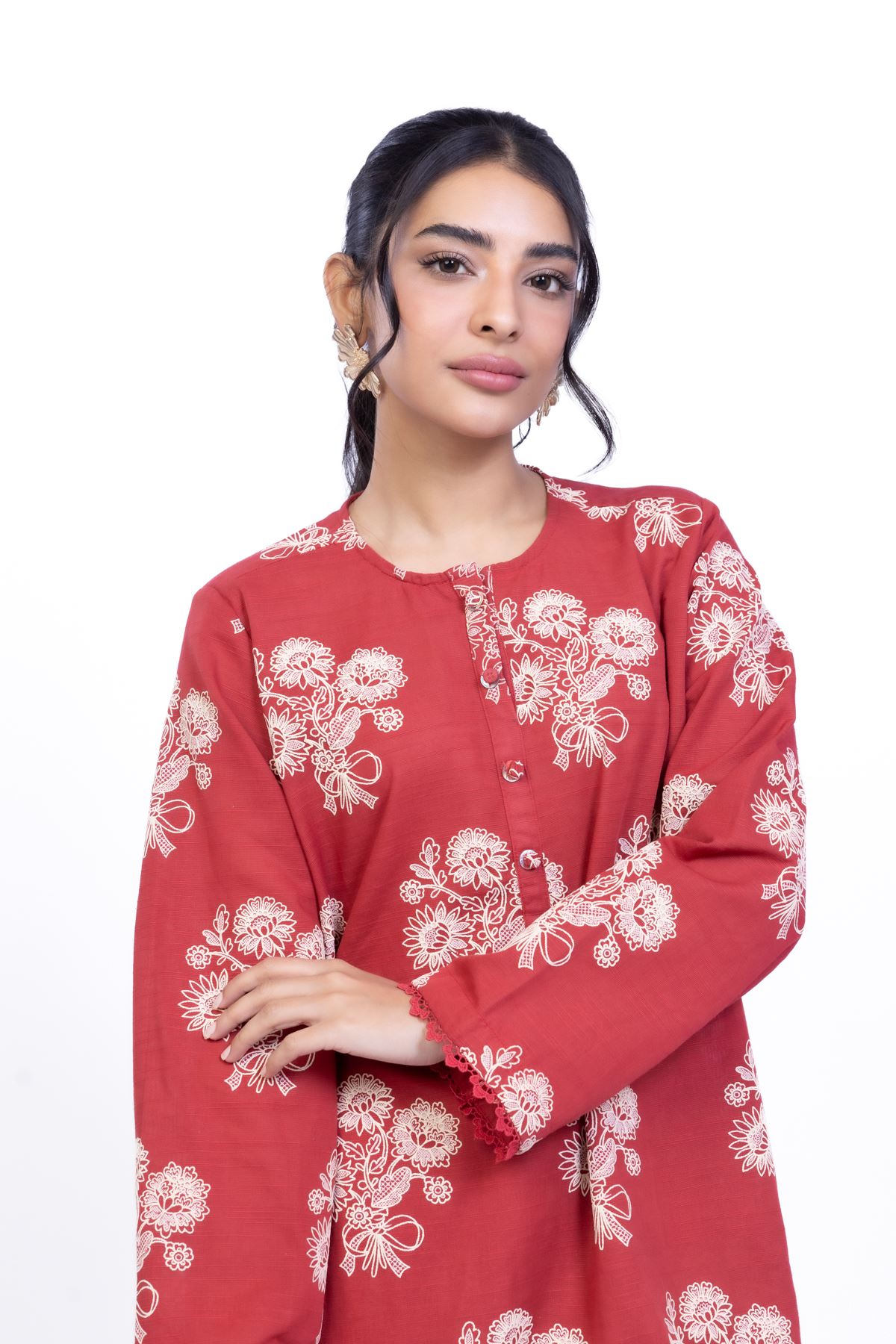 Printed Khaddar Kurta - 25-10-11E8-11TB-VG