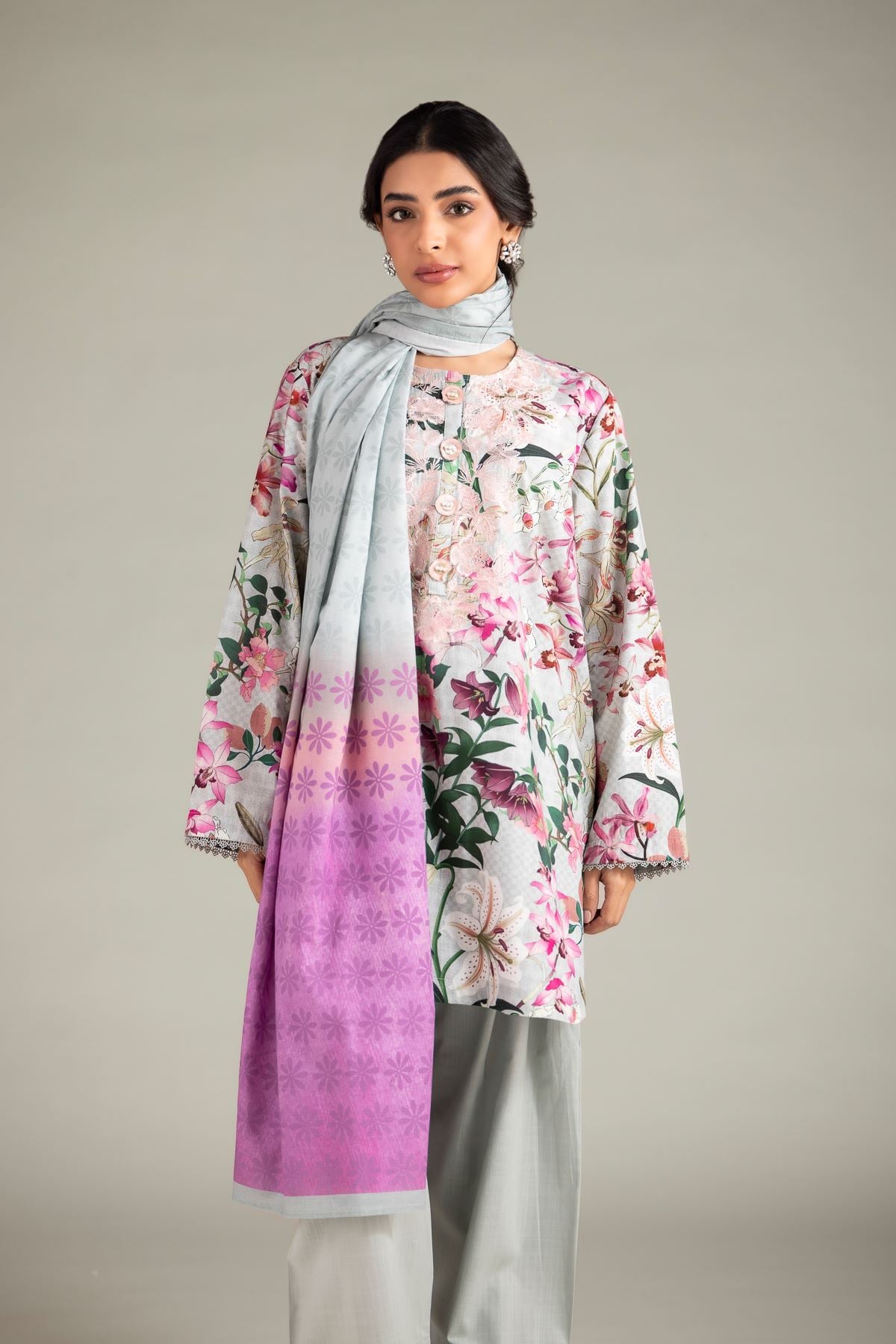 Embroidered Textured Cotton Kurta - 26-01-3E9-06TA-VG
