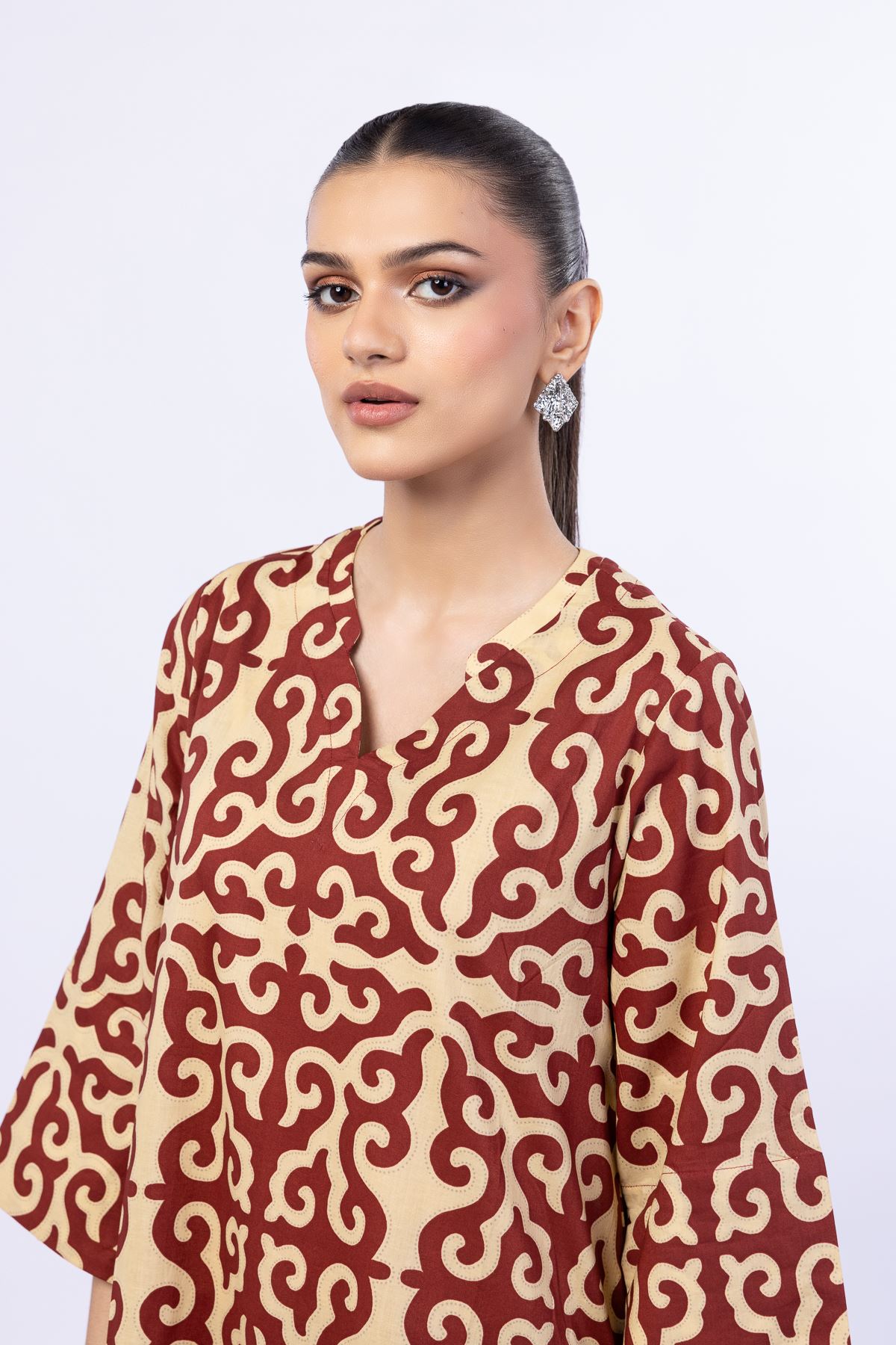 Printed Cambric Kurta - 25-05E53-03TB-VG