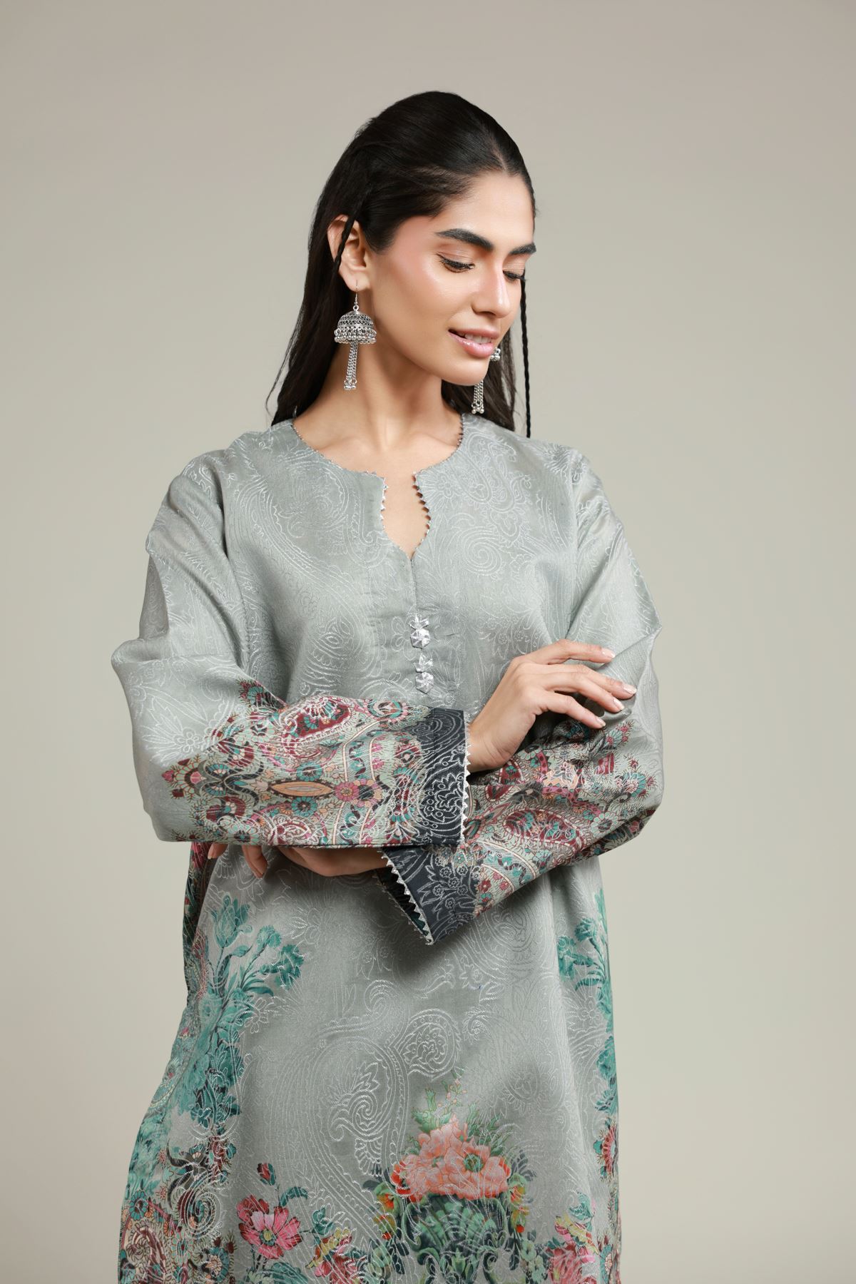 Printed Jacquard Gray Tailored Set - T-A22-26-101FI-VG