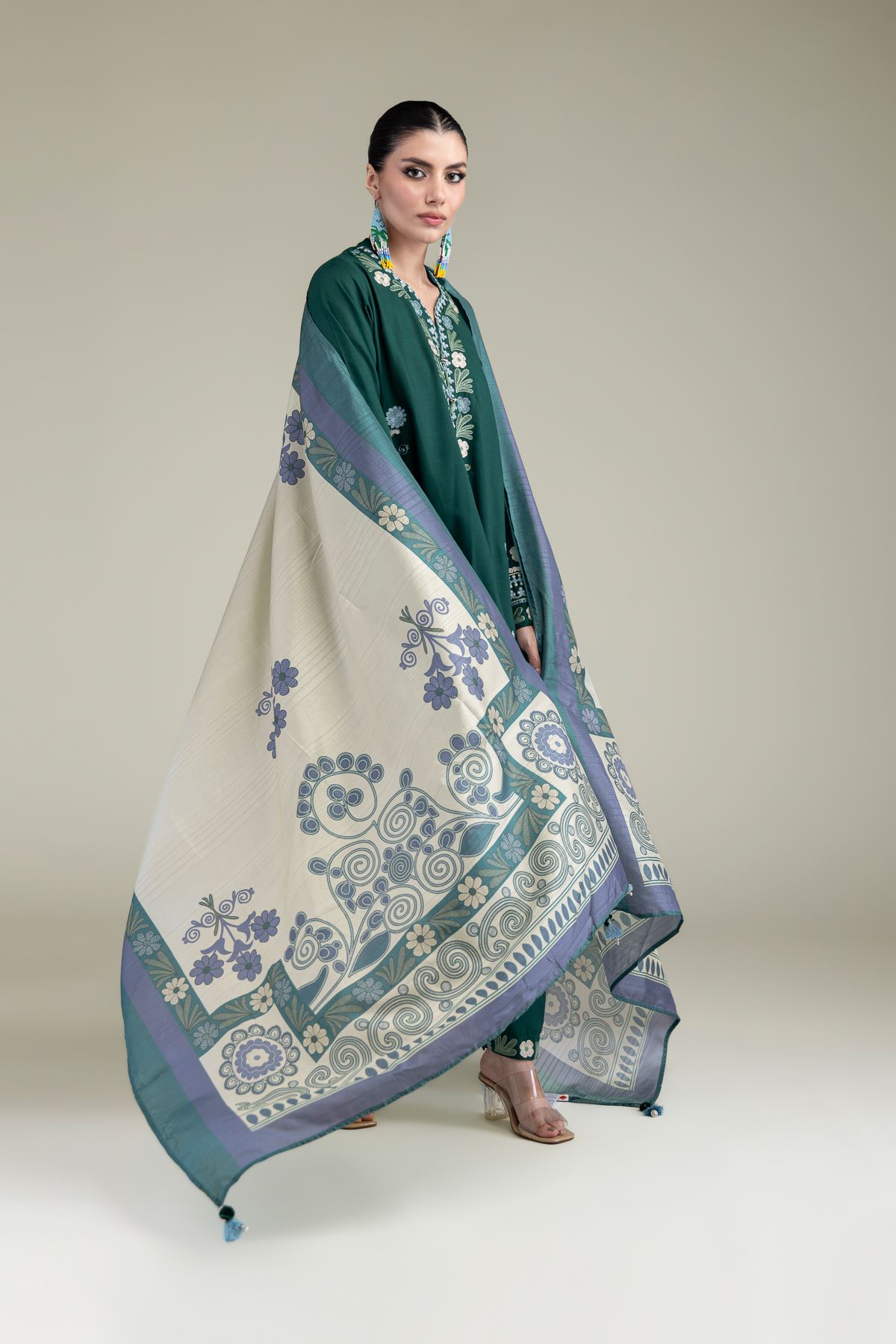 Embroidered Polyester Silk Floral Silk Dupatta - 2-26-204-A-A1-VG