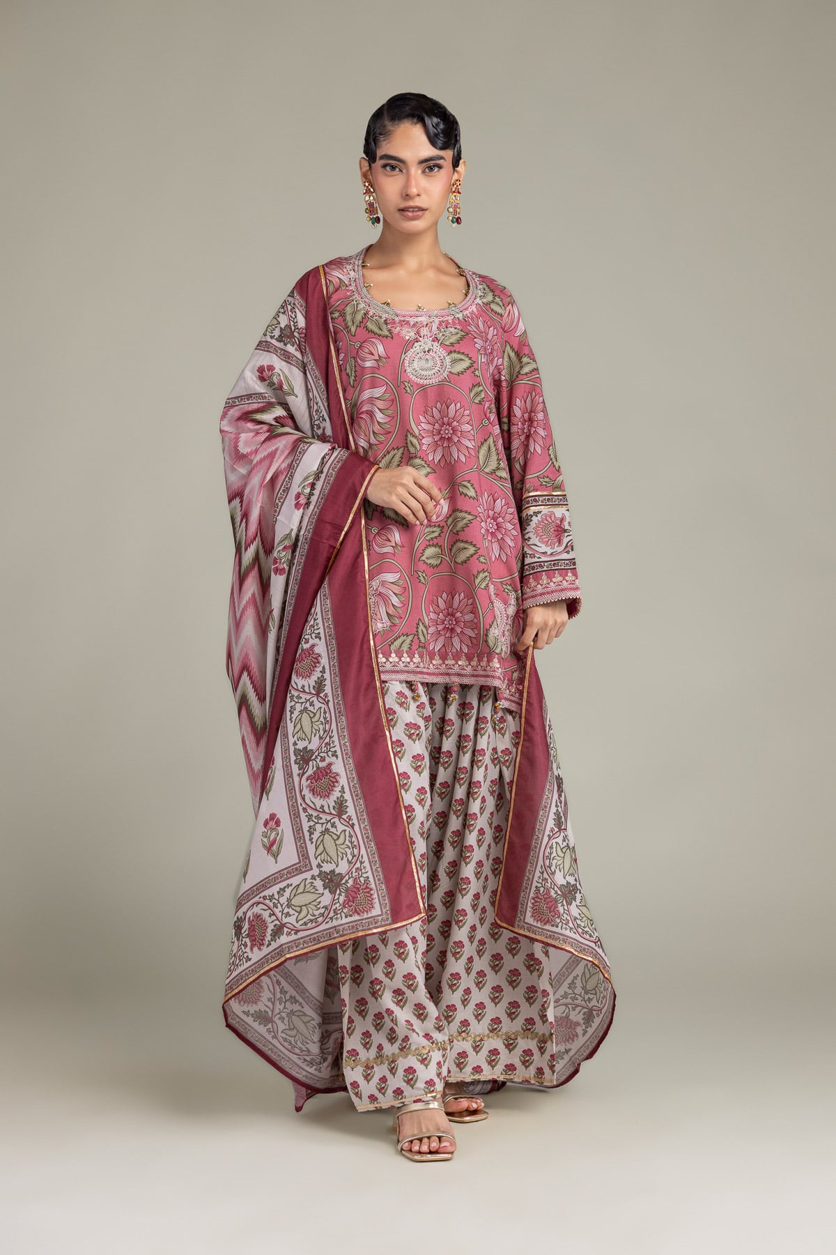 Embroidered Polyester Silk Floral Silk Dupatta - 1-26-102-A-F-VG