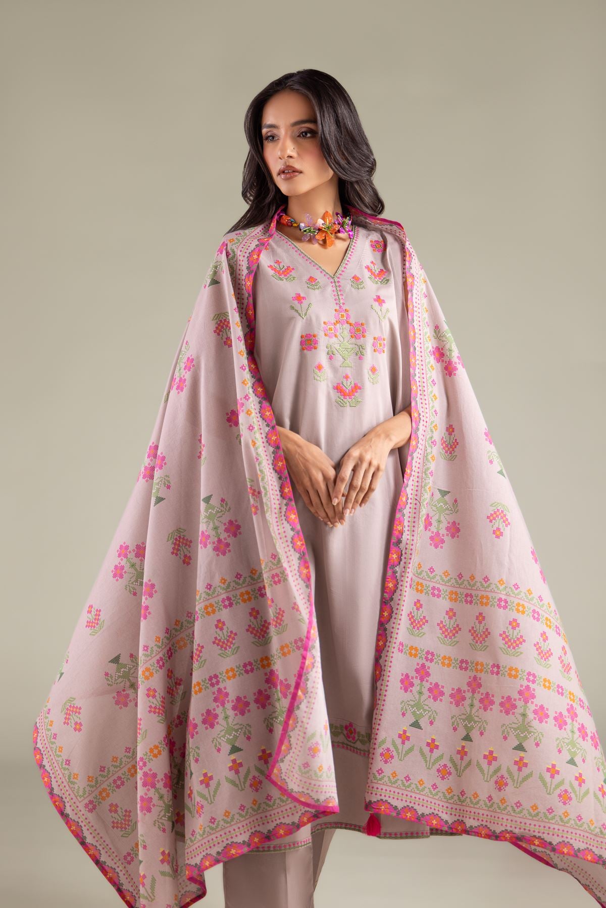 Embroidered Lawn Geometric Lawn Dupatta - 1-26-146-A-A-VG