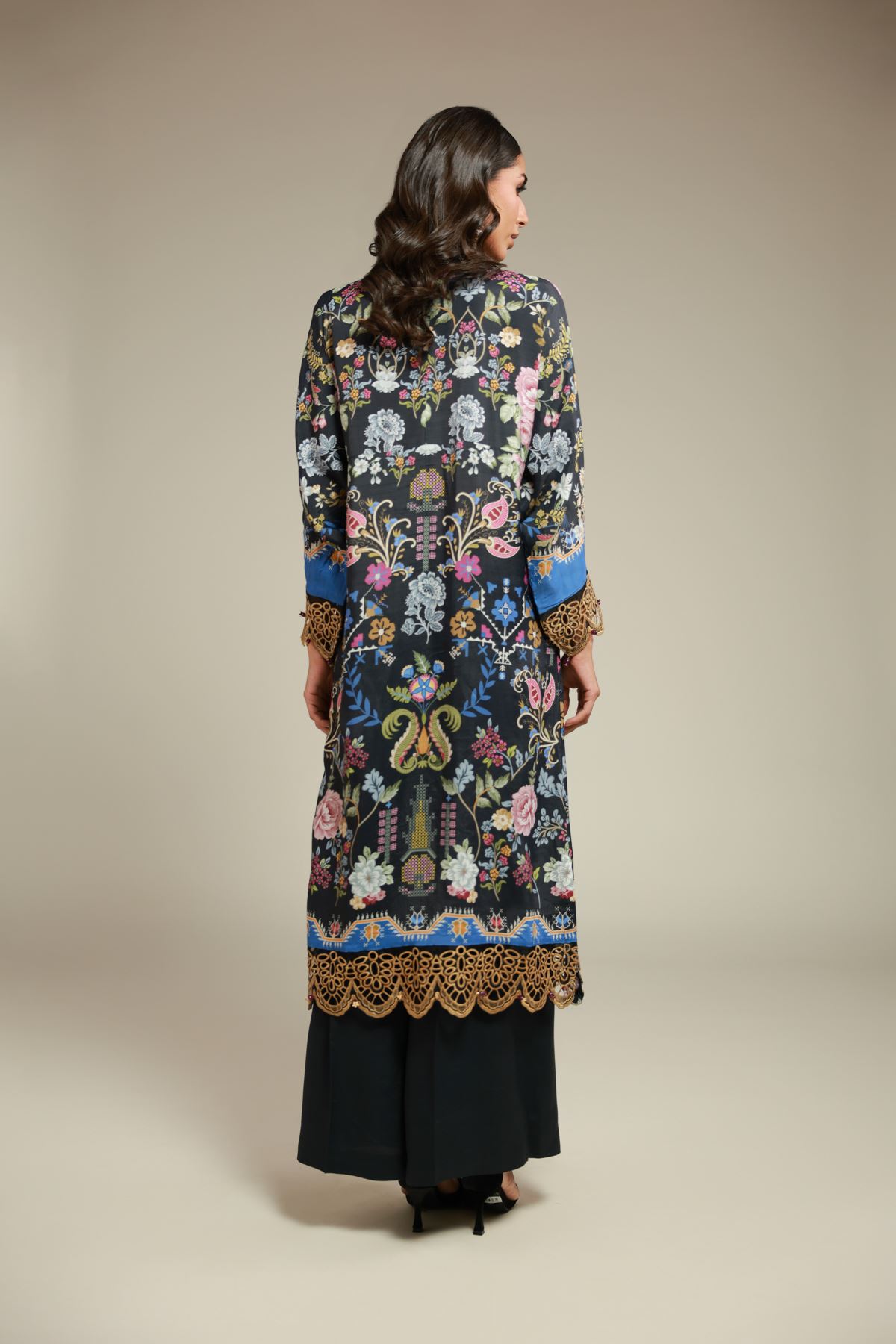 Embroidered Raw Silk 2 Piece Co-ord Set | Top and Bottom - 6-26-105-A-G-VG