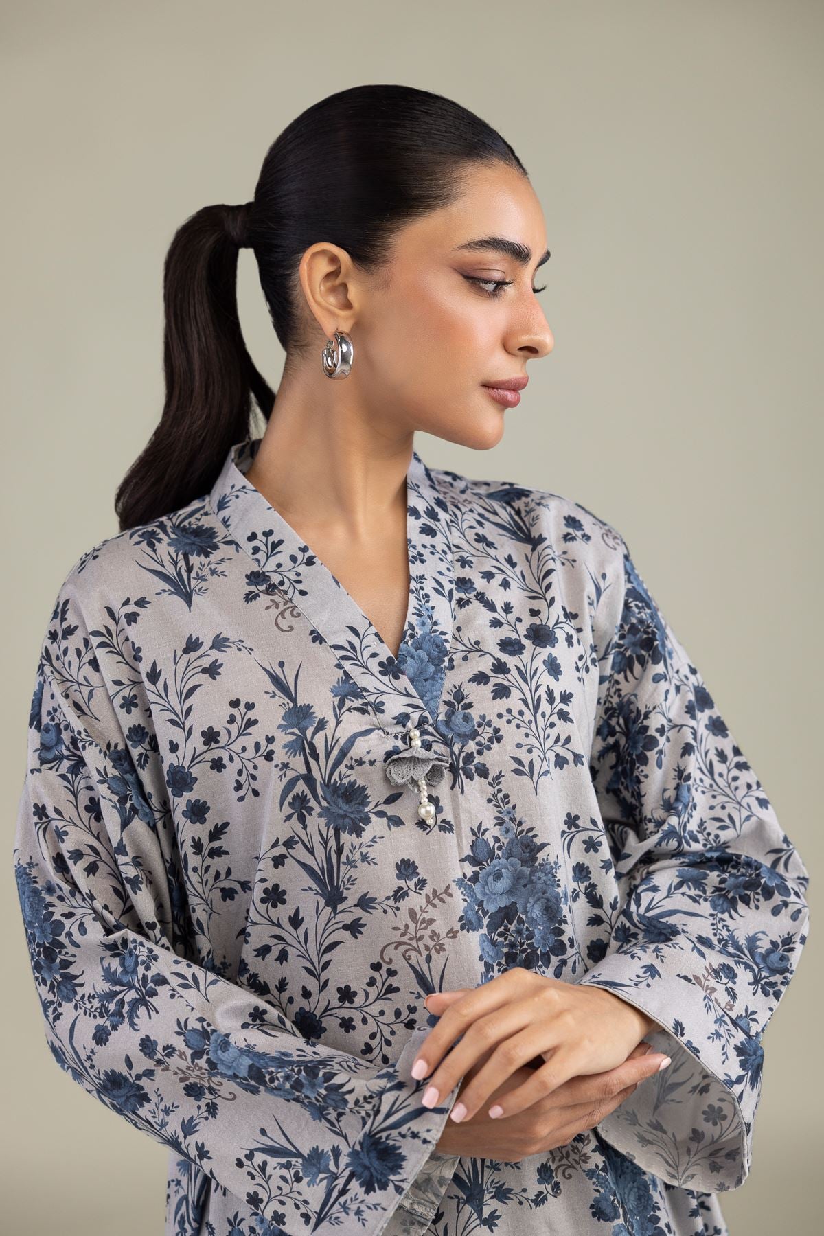 Printed Cotton Dobby Floral Longline Kurta - 1-26-244-A-D1-VG